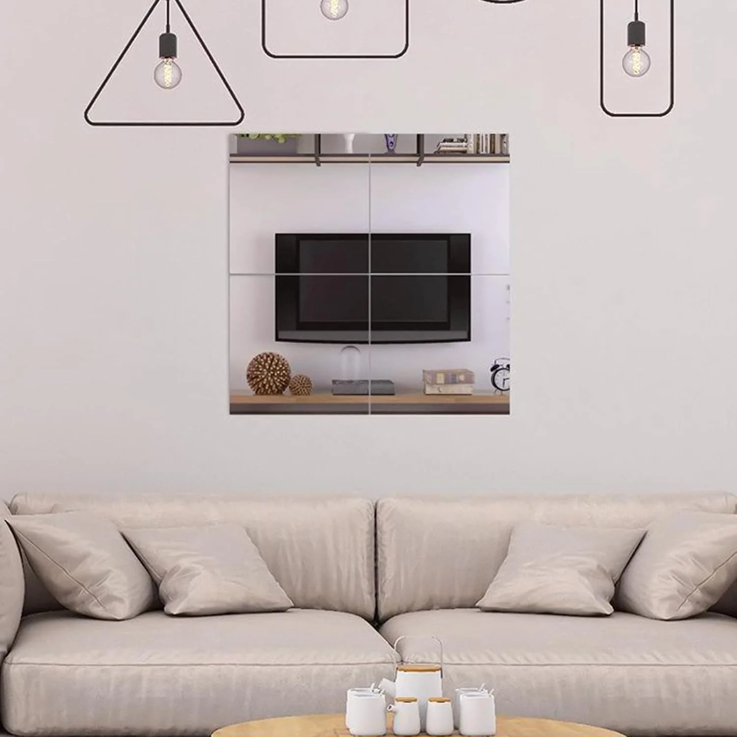 آینه های کاشی خود چسب Nizirioo بسته 4 عددی 20x20 سانتی متر - آینه انعطاف پذیر خود چسب غیر شیشه ای دکوراسیون دیواری اکریلیک DIY آینه تزئینی بدون قاب برای درب کمد اتاق خواب حمام