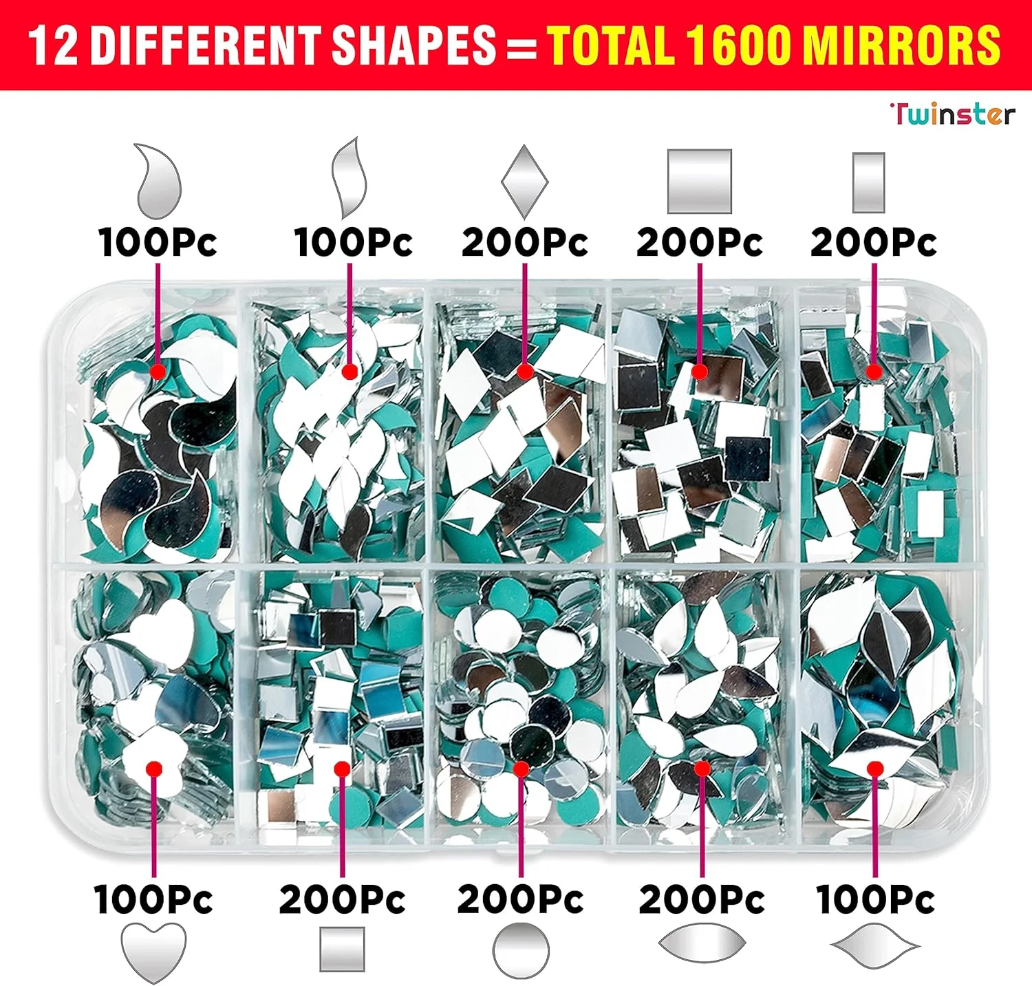 آینه های توینستر برای کارهای دستی (10 شکل مختلف، 1600 قطعه در مجموع) کیت مواد هنری لیپان آینه های تزئینی بهترین کیت DIY آینه های توینستر برای کارهای دستی (10 شکل مختلف، 1600 قطعه در مجموع) کیت مواد هنری لیپان آینه های تزئینی بهترین کیت DIY