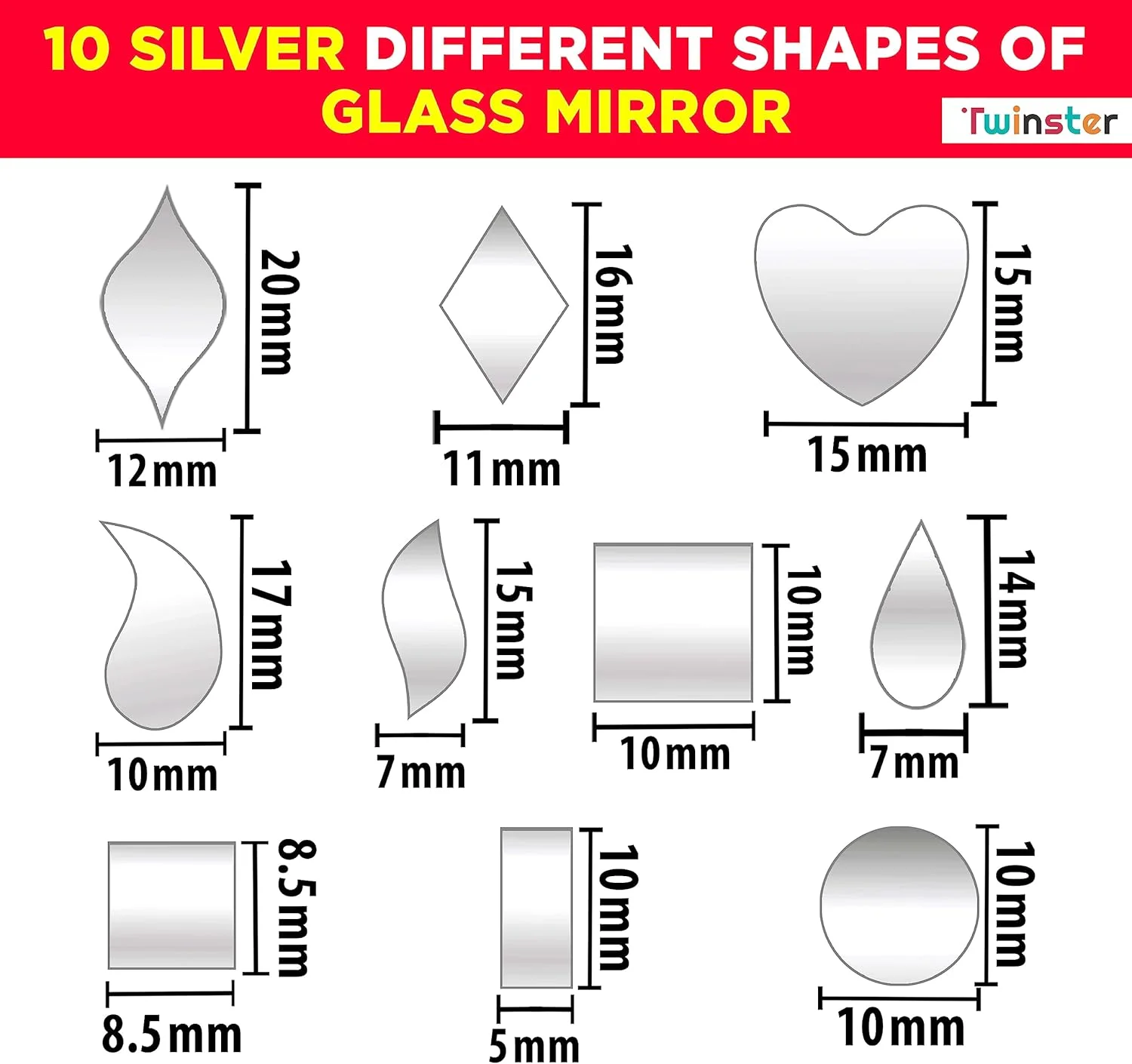آینه های توینستر برای کارهای دستی (10 شکل مختلف، 1600 قطعه در مجموع) کیت مواد هنری لیپان آینه های تزئینی بهترین کیت DIY آینه های توینستر برای کارهای دستی (10 شکل مختلف، 1600 قطعه در مجموع) کیت مواد هنری لیپان آینه های تزئینی بهترین کیت DIY