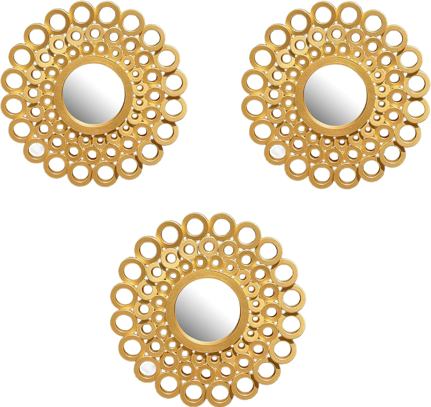 ست شیک 3 تایی آینه های دکوراتیو دیواری 10 اینچی برای اتاق نشیمن، دکوراسیون منزل و اتاق خواب، لوازم جانبی دکور دیواری آویز گرد - طلایی ست شیک 3 تایی آینه های دکوراتیو دیواری 10 اینچی برای اتاق نشیمن، دکوراسیون منزل و اتاق خواب، لوازم جانبی دکور دیواری آویز گرد - طلایی