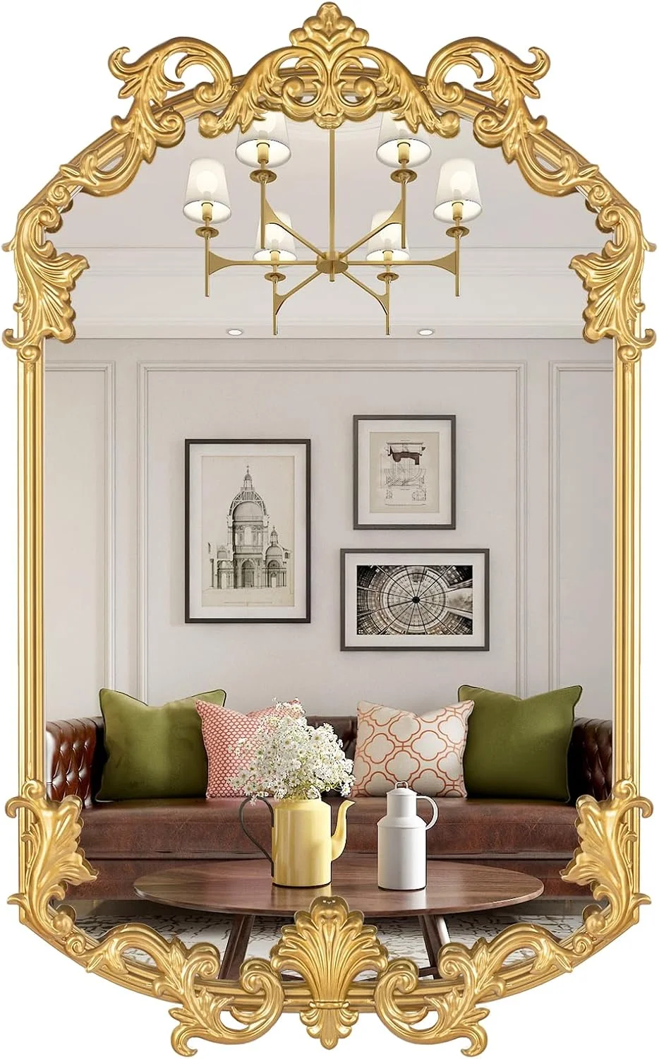 آینه قدی کمانی طلایی آنتیک Varsoul، 48x81 سانتی متر، آینه دیواری وینتیج، آینه دکوراتیو باروک با قاب فلزی مناسب اتاق خواب، نشیمن، حمام، راهرو آینه قدی کمانی طلایی آنتیک Varsoul، 48x81 سانتی متر، آینه دیواری وینتیج، آینه دکوراتیو باروک با قاب فلزی مناسب اتاق خواب، نشیمن، حمام، راهرو
