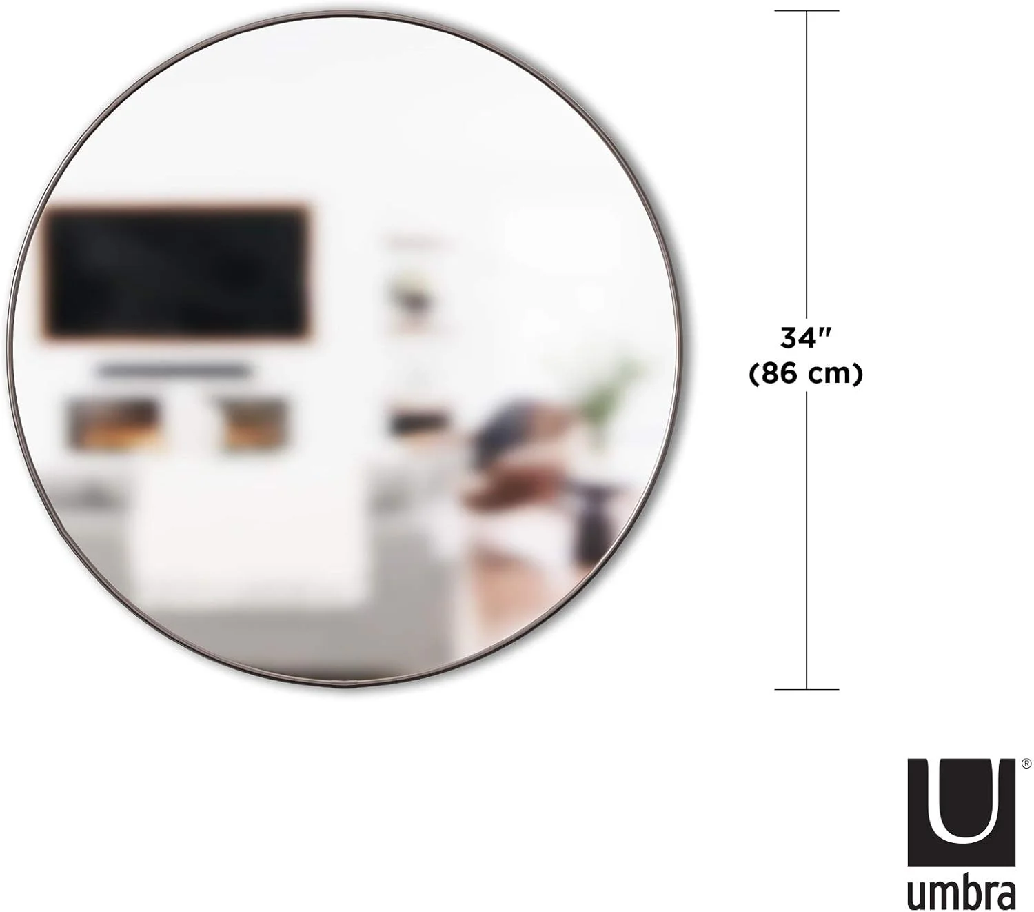 آینه گرد 86 سانتی متری Umbra Hubba برای ورودی ها، سرویس های بهداشتی، اتاق نشیمن و موارد دیگر، به عنوان اثر هنری دیواری نیز استفاده می شود، آینه دایره ای 86 سانتی متری، روکش تیتانیوم، تیتانیوم متالیک