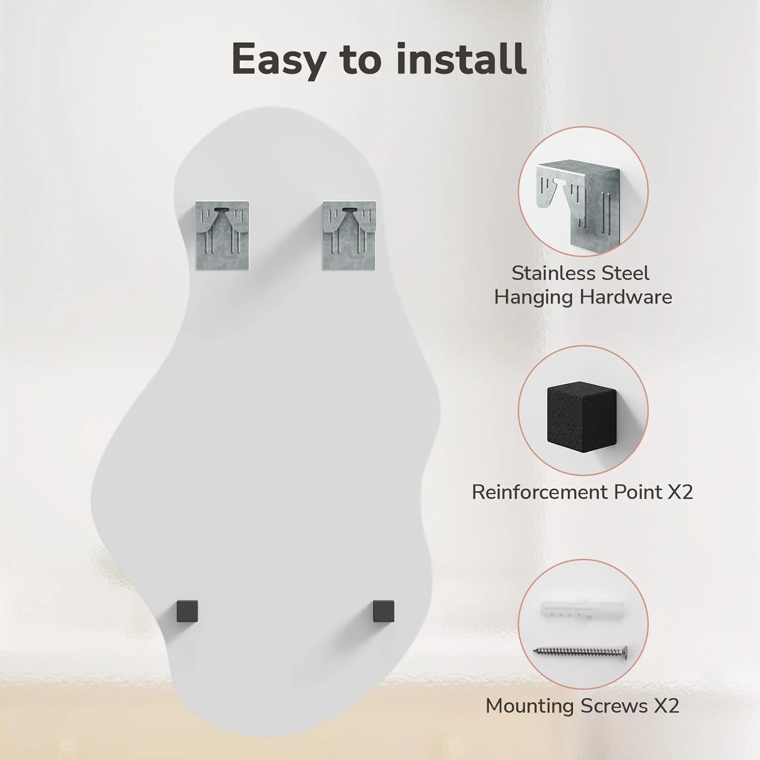 آینه دیواری نامنظم USHOWER، 50x90 سانتی متر، آینه موجی بدون قاب با لبه پخ دار و صیقلی، آینه های دیواری تزئینی برای حمام، اتاق خواب، اتاق نشیمن، ورودی، بازسازی رختکن آینه دیواری نامنظم USHOWER، 50x90 سانتی متر، آینه موجی بدون قاب با لبه پخ دار و صیقلی، آینه های دیواری تزئینی برای حمام، اتاق خواب، اتاق نشیمن، ورودی، بازسازی رختکن