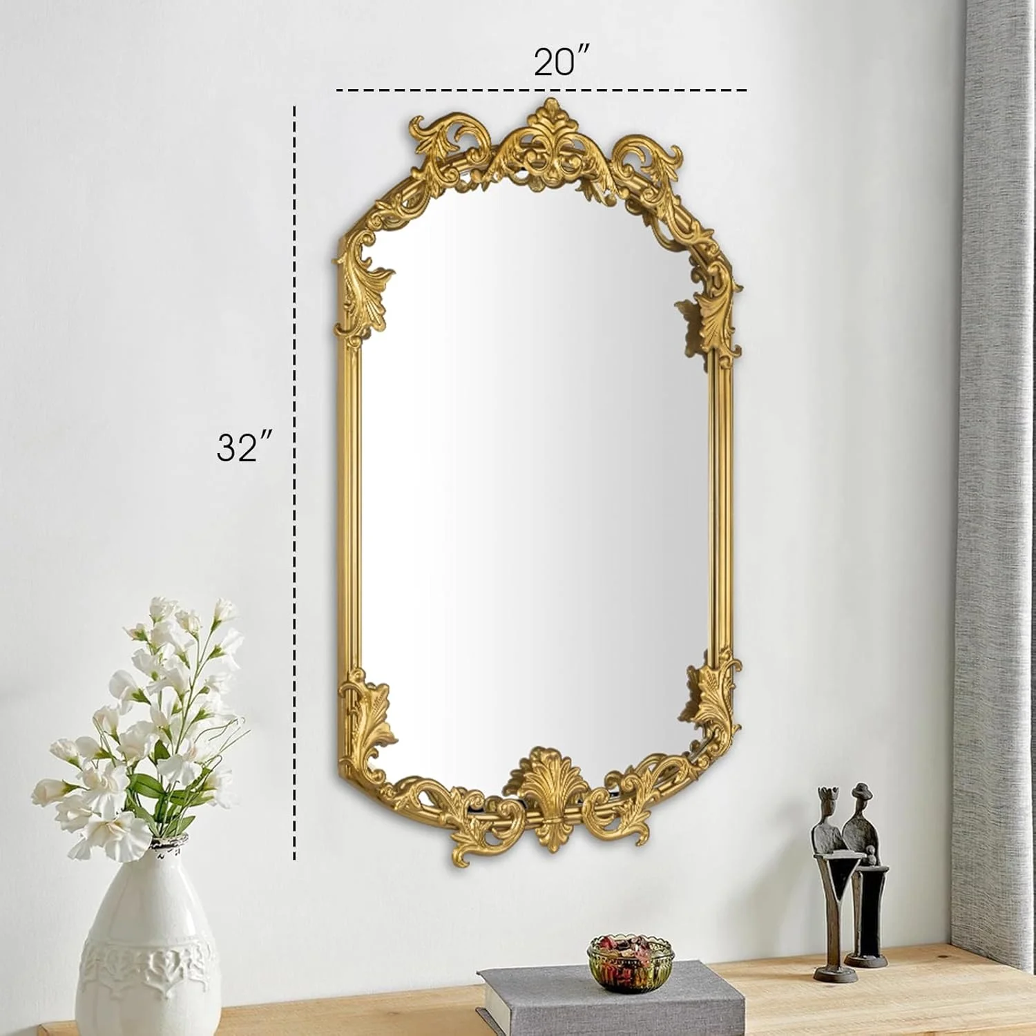 آینه قدی کمانی طلایی آنتیک Varsoul، 48x81 سانتی متر، آینه دیواری وینتیج، آینه دکوراتیو باروک با قاب فلزی مناسب اتاق خواب، نشیمن، حمام، راهرو آینه قدی کمانی طلایی آنتیک Varsoul، 48x81 سانتی متر، آینه دیواری وینتیج، آینه دکوراتیو باروک با قاب فلزی مناسب اتاق خواب، نشیمن، حمام، راهرو