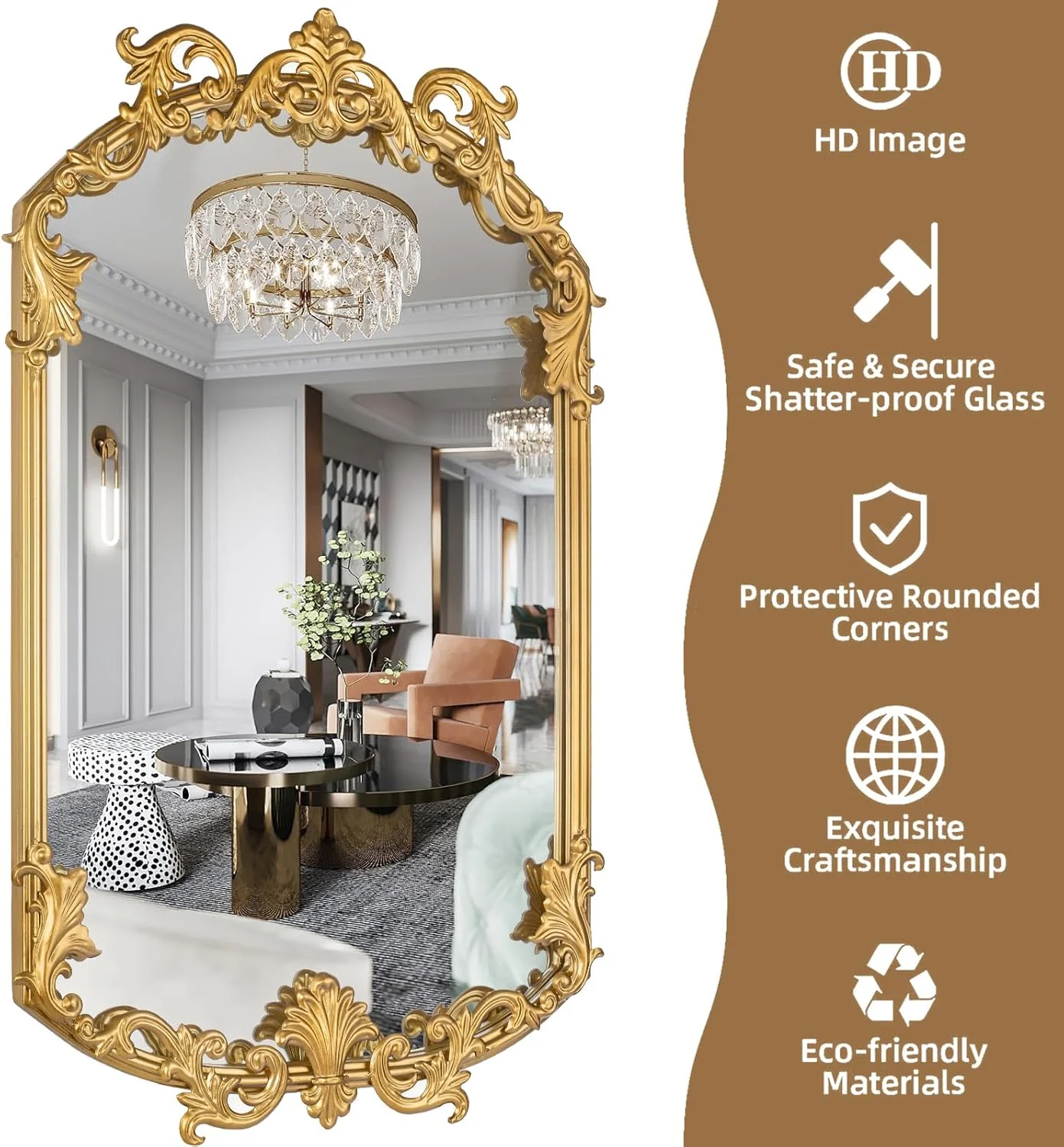 آینه قدی کمانی طلایی آنتیک Varsoul، 48x81 سانتی متر، آینه دیواری وینتیج، آینه دکوراتیو باروک با قاب فلزی مناسب اتاق خواب، نشیمن، حمام، راهرو آینه قدی کمانی طلایی آنتیک Varsoul، 48x81 سانتی متر، آینه دیواری وینتیج، آینه دکوراتیو باروک با قاب فلزی مناسب اتاق خواب، نشیمن، حمام، راهرو