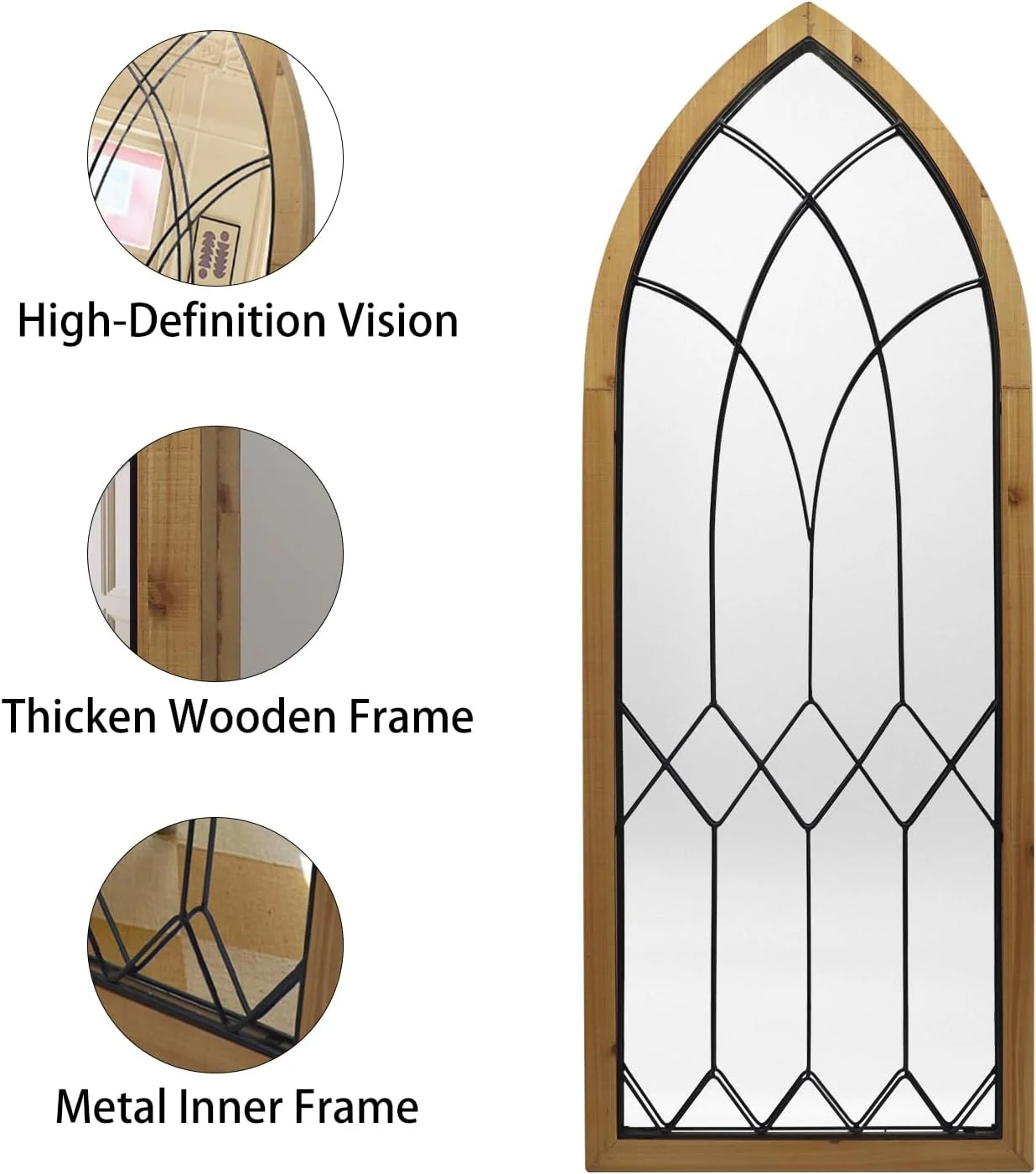 آینه قدی کمانی TopCity، طرح پنجره، 107x41 سانتیمتر، مناسب دکوراسیون روستیک، آینه دیواری طرح کلیسای جامع، آینه تزئینی با قاب چوبی برای اتاق نشیمن، بالای شومینه و راهرو آینه قدی کمانی TopCity، طرح پنجره، 107x41 سانتیمتر، مناسب دکوراسیون روستیک، آینه دیواری طرح کلیسای جامع، آینه تزئینی با قاب چوبی برای اتاق نشیمن، بالای شومینه و راهرو
