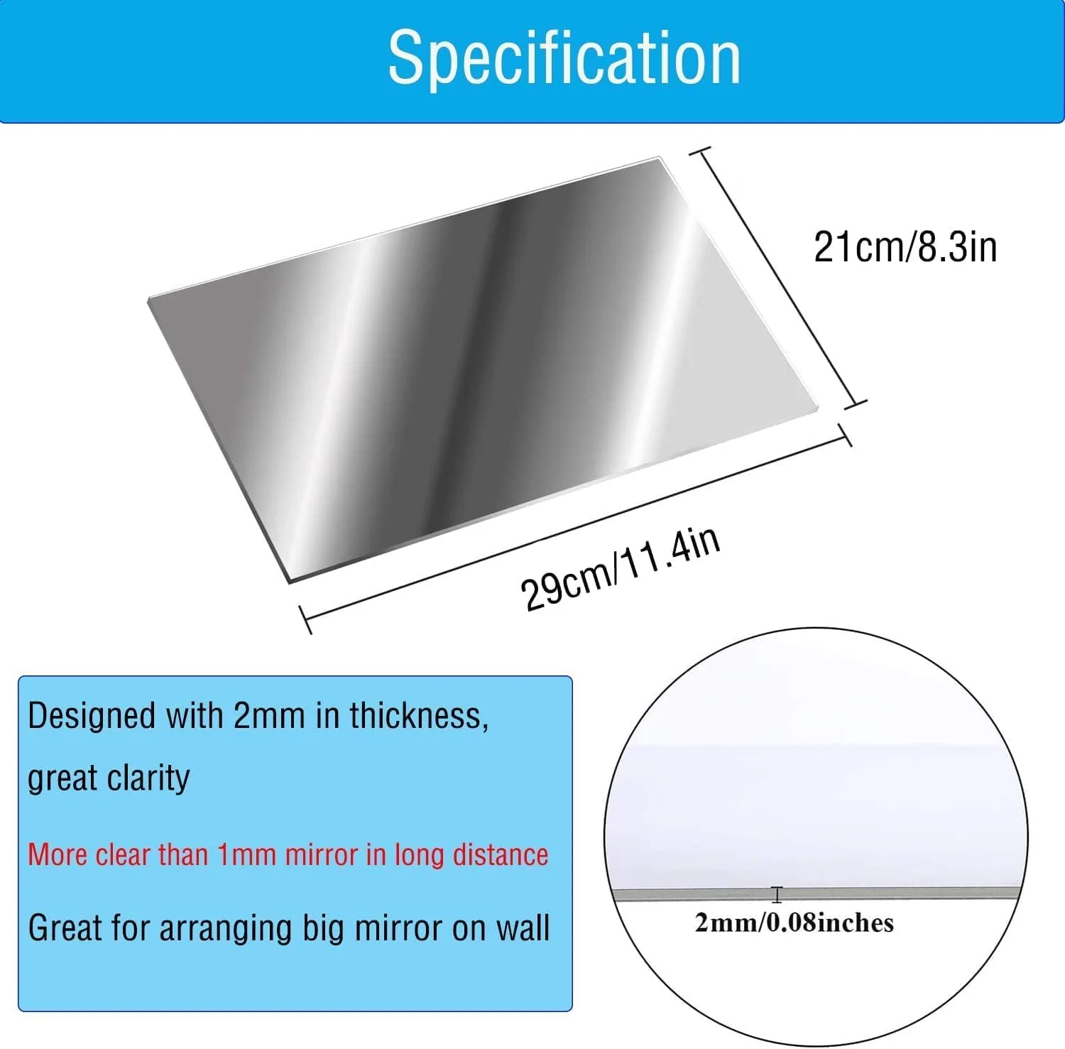 آینه چسبی HD مدل TSKDKIT، بسته 4 عددی، بدون شیشه، مناسب برای کاشی، ورقههای خودچسب A4، فیلم انعطاف پذیر، دکوراسیون دیوار آکریلیک (29 x 21 سانتی متر) آینه چسبی HD مدل TSKDKIT، بسته 4 عددی، بدون شیشه، مناسب برای کاشی، ورقههای خودچسب A4، فیلم انعطاف پذیر، دکوراسیون دیوار آکریلیک (29 x 21 سانتی متر)