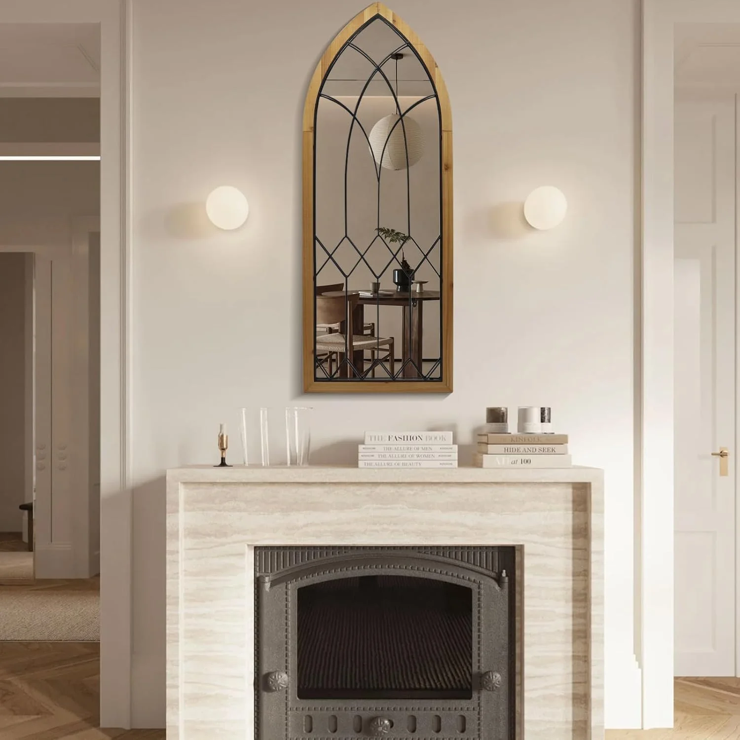 آینه قدی کمانی TopCity، طرح پنجره، 107x41 سانتیمتر، مناسب دکوراسیون روستیک، آینه دیواری طرح کلیسای جامع، آینه تزئینی با قاب چوبی برای اتاق نشیمن، بالای شومینه و راهرو آینه قدی کمانی TopCity، طرح پنجره، 107x41 سانتیمتر، مناسب دکوراسیون روستیک، آینه دیواری طرح کلیسای جامع، آینه تزئینی با قاب چوبی برای اتاق نشیمن، بالای شومینه و راهرو