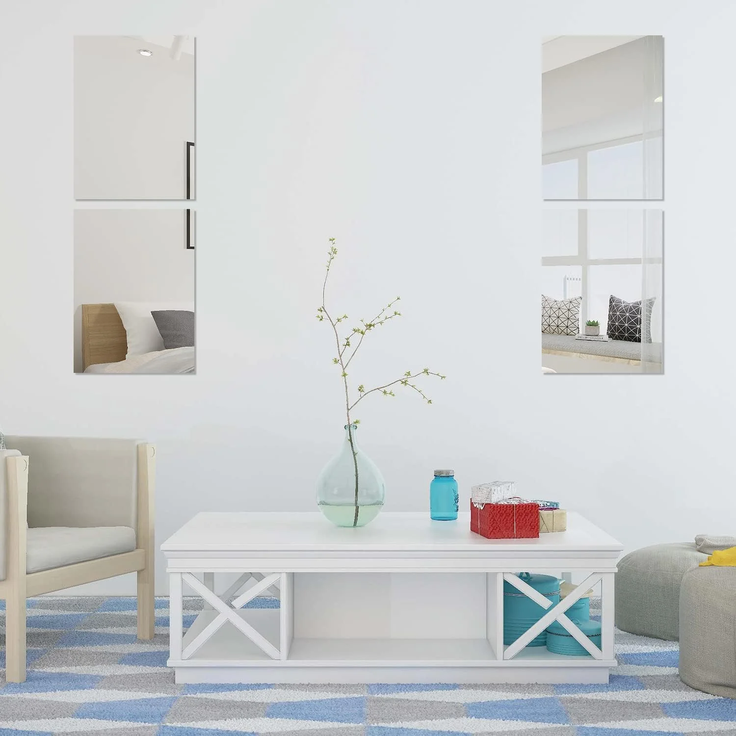 بسته 4 عددی آینه دیواری TSKDKIT، آینه های شیشه ای خود چسب، آینه های دیواری تزئینی HD، 40 × 30 سانتی متر، آینه بدون قاب، آینه تمام قد بزرگ برای توالت مهمان، حمام، اتاق رختکن، اتاق نشیمن و غیره بسته 4 عددی آینه دیواری TSKDKIT، آینه های شیشه ای خود چسب، آینه های دیواری تزئینی HD، 40 × 30 سانتی متر، آینه بدون قاب، آینه تمام قد بزرگ برای توالت مهمان، حمام، اتاق رختکن، اتاق نشیمن و غیره