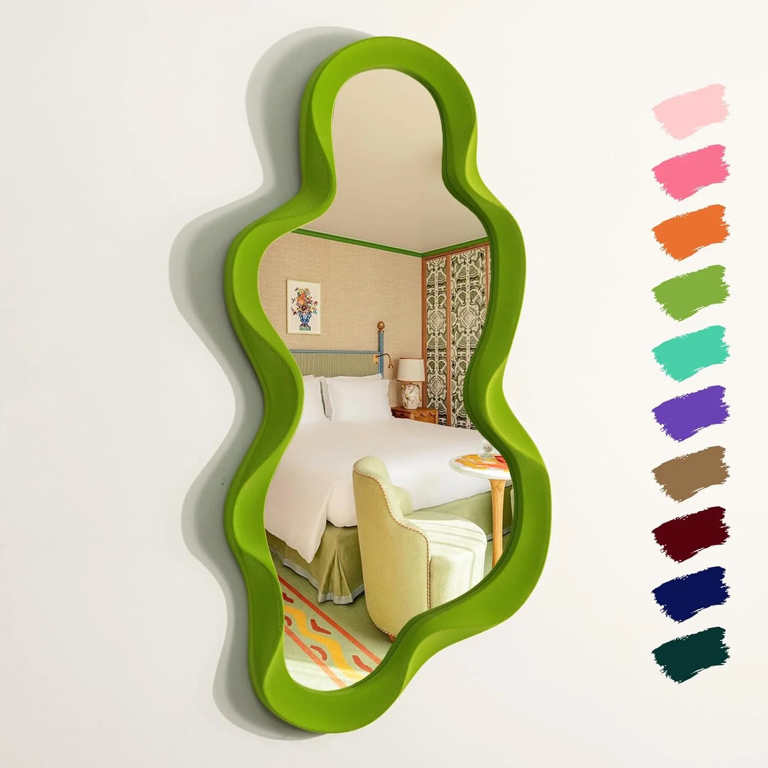 آینه دیواری طرح دیوار سبز TEIPAI مناسب راهرو ورودی، آینه تزئینی بزرگ نامتقارن 35x75 سانتی‌متر برای اتاق نشیمن دفتر کار منزل، دکوراسیون فانتزی منزل مناسب هدیه عروسی کریسمس (سبز چمنی)