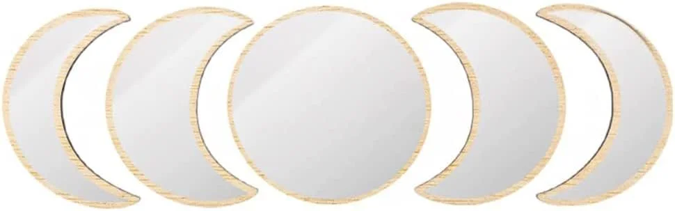 ست آینه فاز ماه WANGCL، 5 تکه، دکور دیوار آینه ماه هلالی برای اتاق خواب، دکوراسیون منزل بوهمی طبیعی اسکاندیناویایی، آینه تزئینی فاز ماه برای دیوار