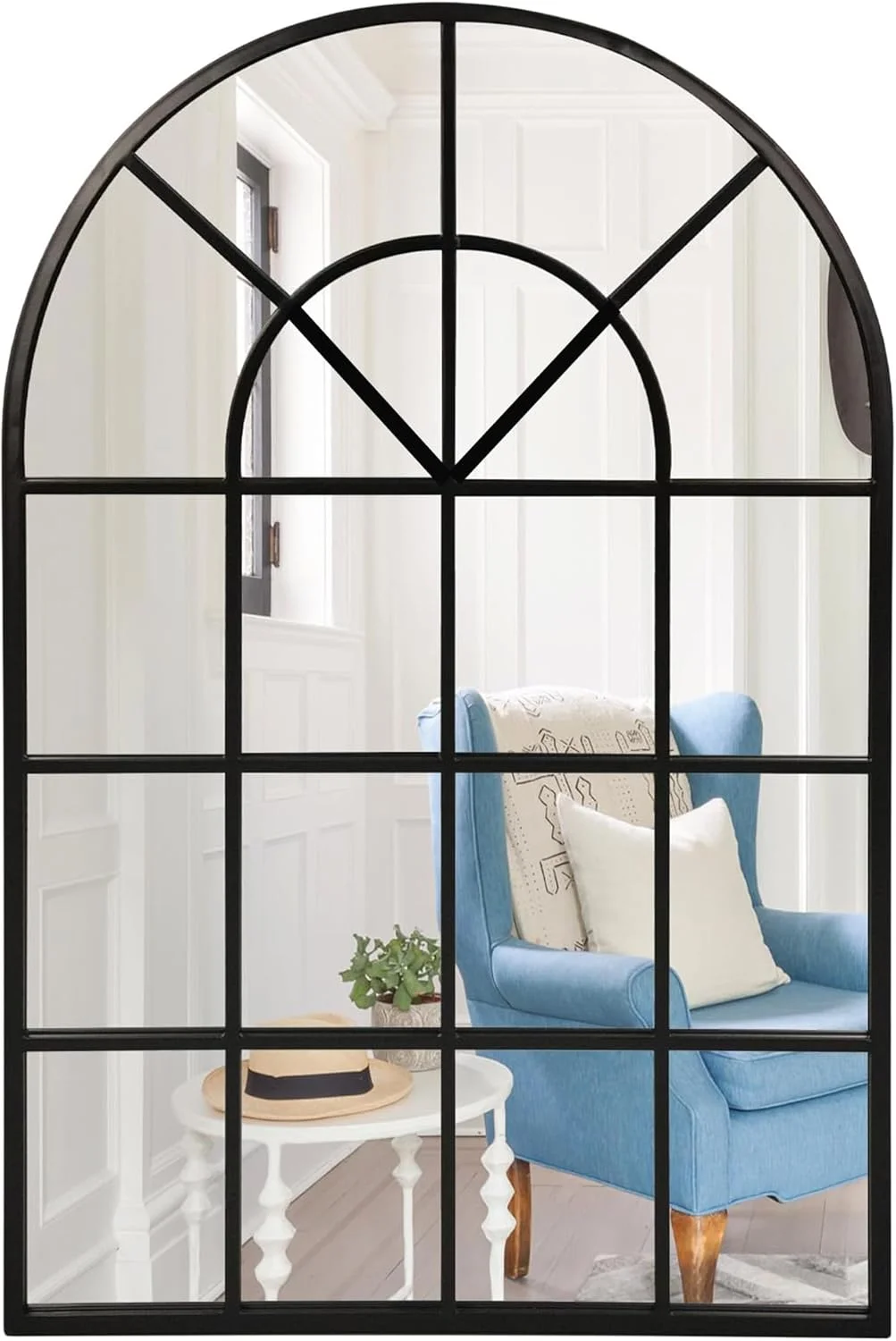 آینه قدی کمانی VPHOME با قاب فلزی، 40×70 سانتی متر، آینه دیواری طرح پنجره، مناسب دکوراسیون اتاق نشیمن، ورودی، شومینه، آینه دیواری روستیک وینتیج با قاب فلزی (مشکی، 40 * 70 سانتی متر)