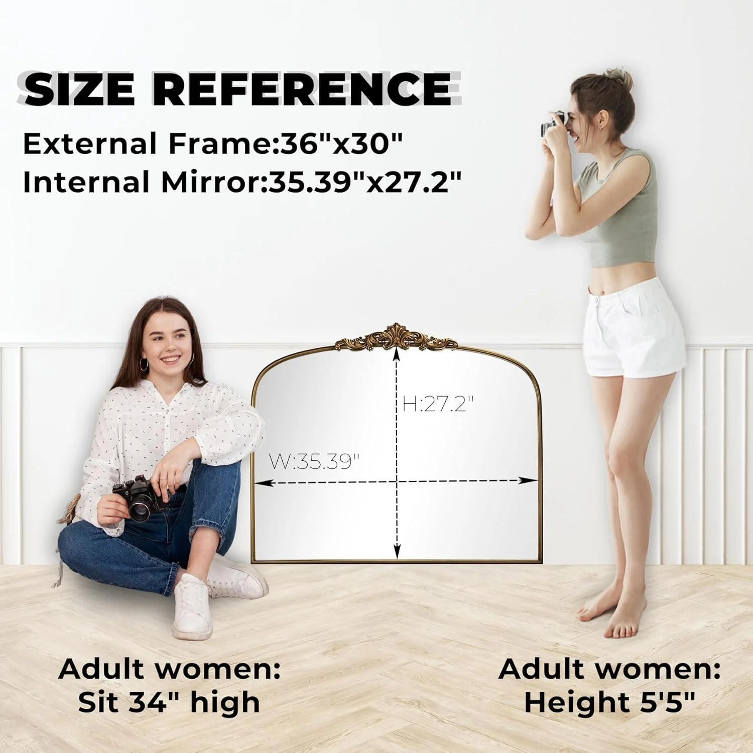 آینه باروک طلایی عتیقه Wemily - 91x76 سانتی متر با قاب فلزی کامل - ایده آل برای ورودی، شومینه، اتاق نشیمن، راهرو، حمام