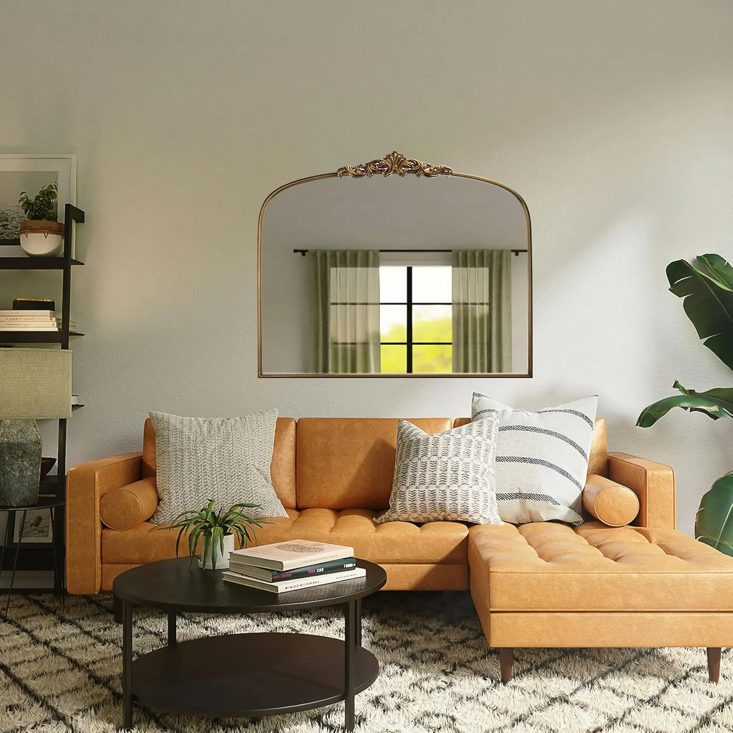 آینه باروک طلایی عتیقه Wemily - 91x76 سانتی متر با قاب فلزی کامل - ایده آل برای ورودی، شومینه، اتاق نشیمن، راهرو، حمام