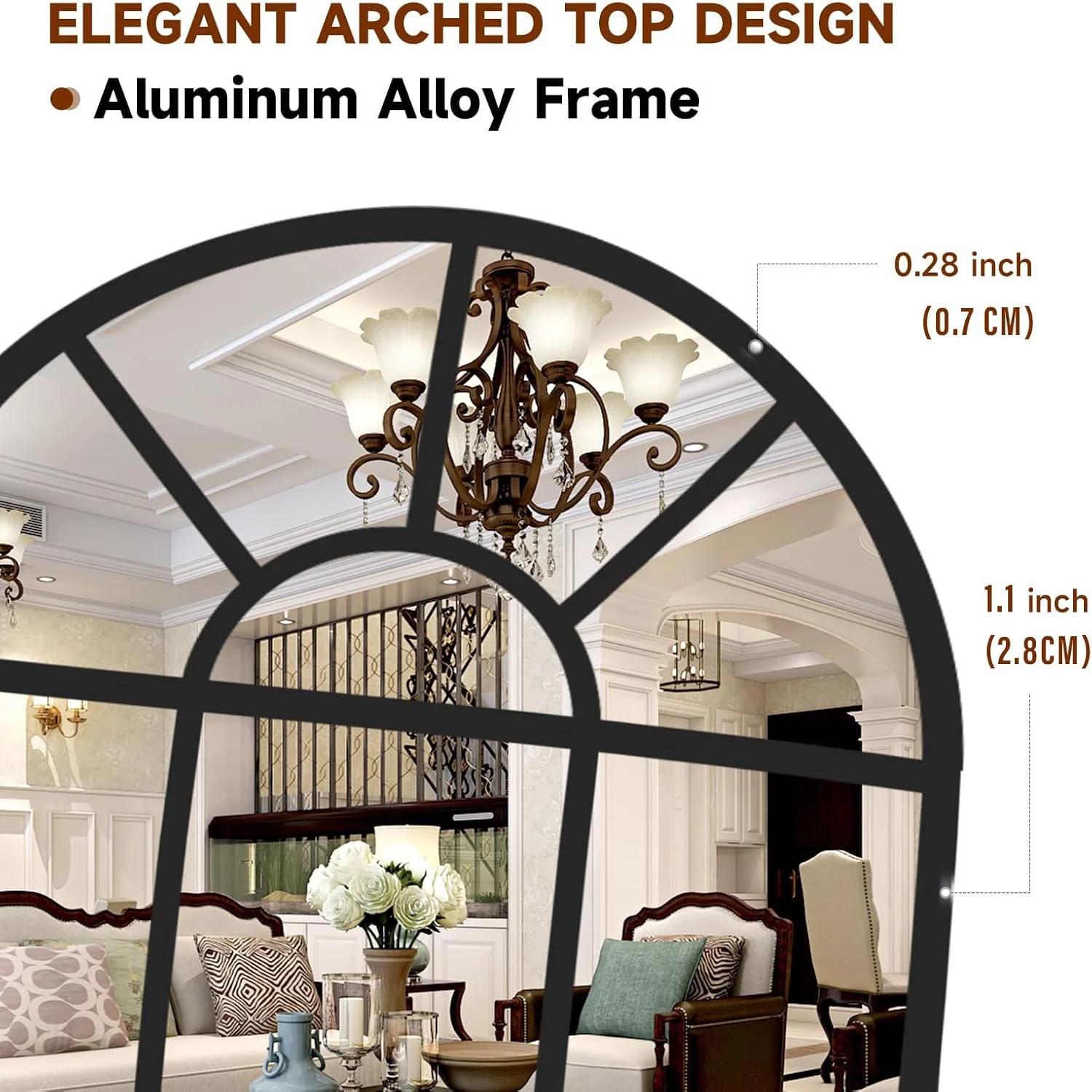 آینه قدی کمانی Vparty، آینه دکوراتیو طرح پنجره 170x60 سانتی متر، آینه فلزی قاب دار مناسب دکوراسیون دیوار به سبک روستایی، قابل نصب روی دیوار برای اتاق خواب، اتاق نشیمن، ورودی (مشکی، 170x60 سانتی متر)