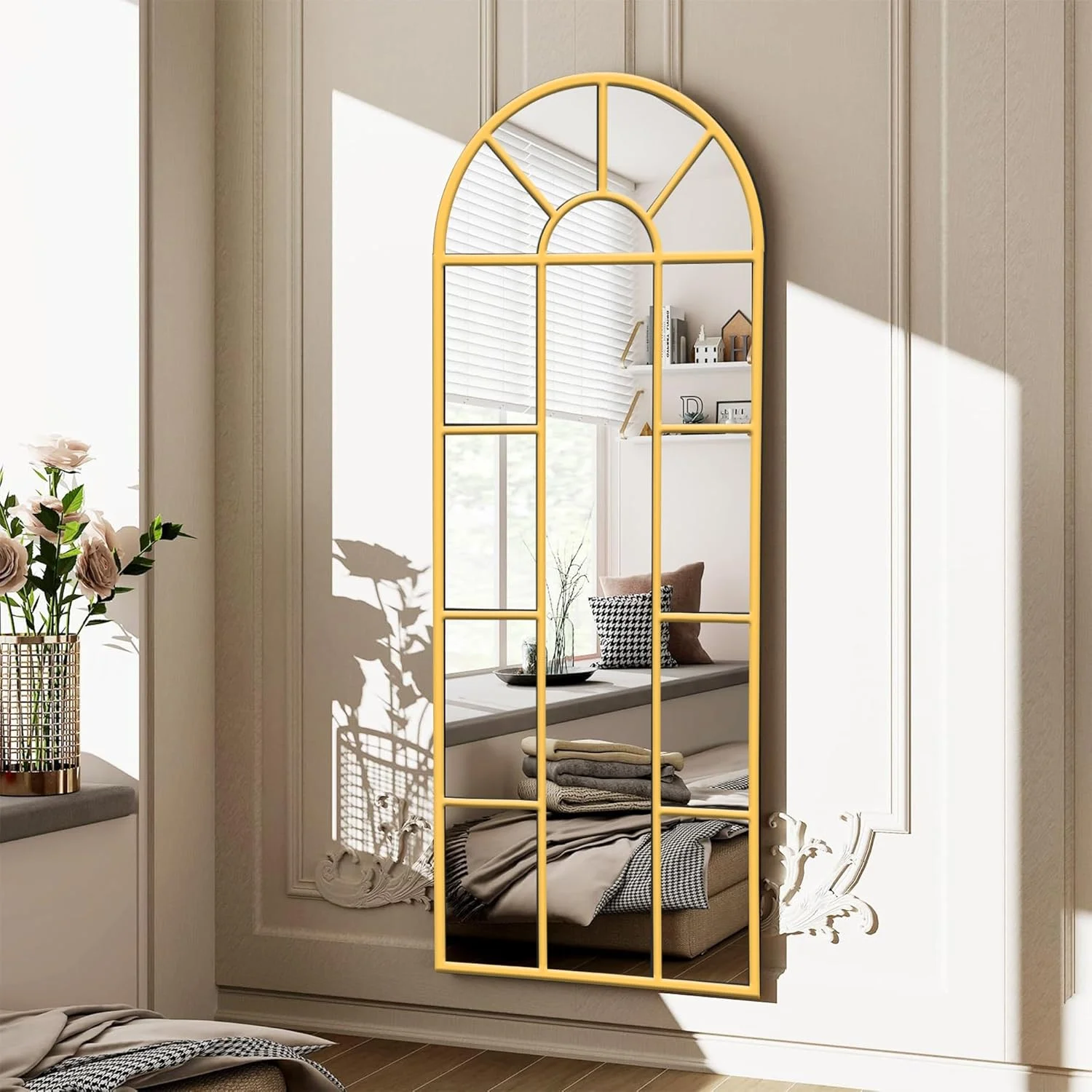 آینه دیواری قوسی VPHOME، 170x60 سانتی متر، آینه های تزئینی پنجره ای، آینه فلزی قاب دار دکور دیوار، آینه دیواری خانه روستایی برای اتاق خواب، اتاق نشیمن، ورودی (طلایی، 170 * 60 سانتی متر) آینه دیواری قوسی VPHOME، 170x60 سانتی متر، آینه های تزئینی پنجره ای، آینه فلزی قاب دار دکور دیوار، آینه دیواری خانه روستایی برای اتاق خواب، اتاق نشیمن، ورودی (طلایی، 170 * 60 سانتی متر)