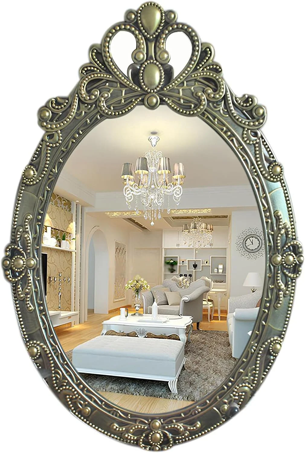 آینه تزئینی وینتیج 38 * 59 سانتی متر، آینه دیواری بیضی آویز با حاشیه حکاکی شده به سبک اروپایی برای میز آرایش، اتاق نشیمن، ورودی (طلایی مشکی) آینه تزئینی وینتیج 38 * 59 سانتی متر، آینه دیواری بیضی آویز با حاشیه حکاکی شده به سبک اروپایی برای میز آرایش، اتاق نشیمن، ورودی (طلایی مشکی)