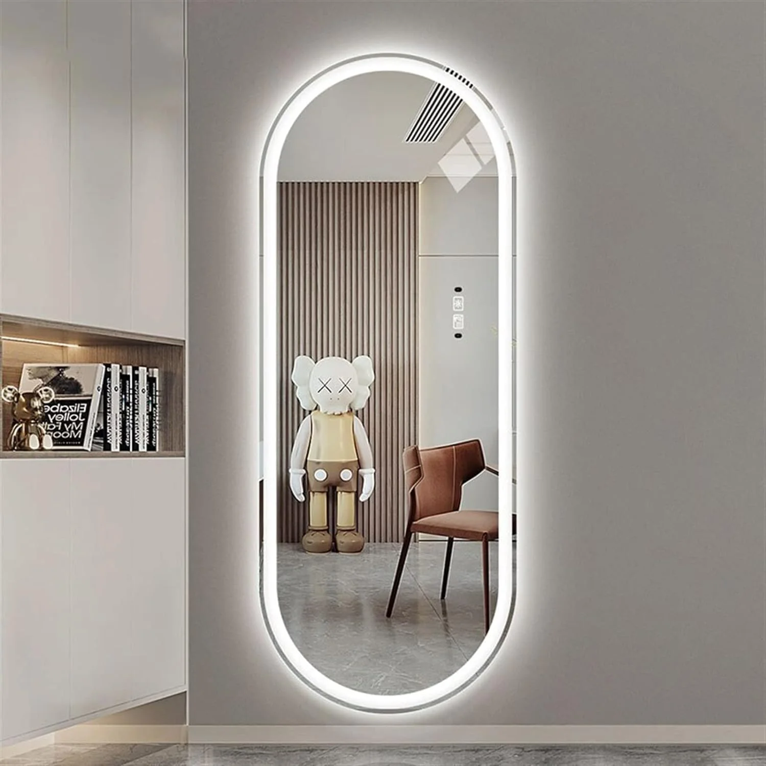 آینه قدی بیضی شکل Vparty با چراغ، آینه دیواری روشن 160 * 60 سانتی متر، آینه تمام قد، آینه دیواری، نور صورت با قابلیت تنظیم نور و 3 رنگ نورپردازی برای اتاق خواب، nhmr-41 آینه قدی بیضی شکل Vparty با چراغ، آینه دیواری روشن 160 * 60 سانتی متر، آینه تمام قد، آینه دیواری، نور صورت با قابلیت تنظیم نور و 3 رنگ نورپردازی برای اتاق خواب، nhmr-41