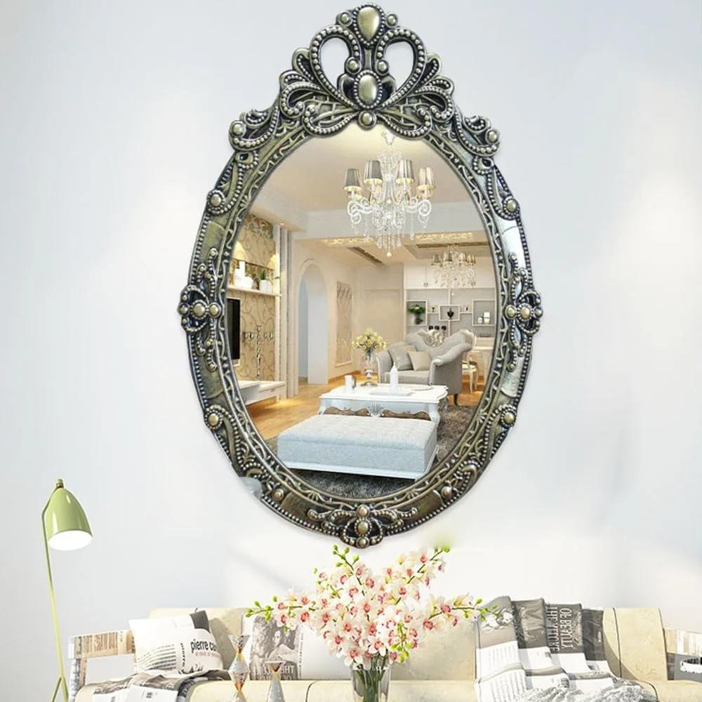 آینه تزئینی وینتیج 38 * 59 سانتی متر، آینه دیواری بیضی آویز با حاشیه حکاکی شده به سبک اروپایی برای میز آرایش، اتاق نشیمن، ورودی (طلایی مشکی) آینه تزئینی وینتیج 38 * 59 سانتی متر، آینه دیواری بیضی آویز با حاشیه حکاکی شده به سبک اروپایی برای میز آرایش، اتاق نشیمن، ورودی (طلایی مشکی)