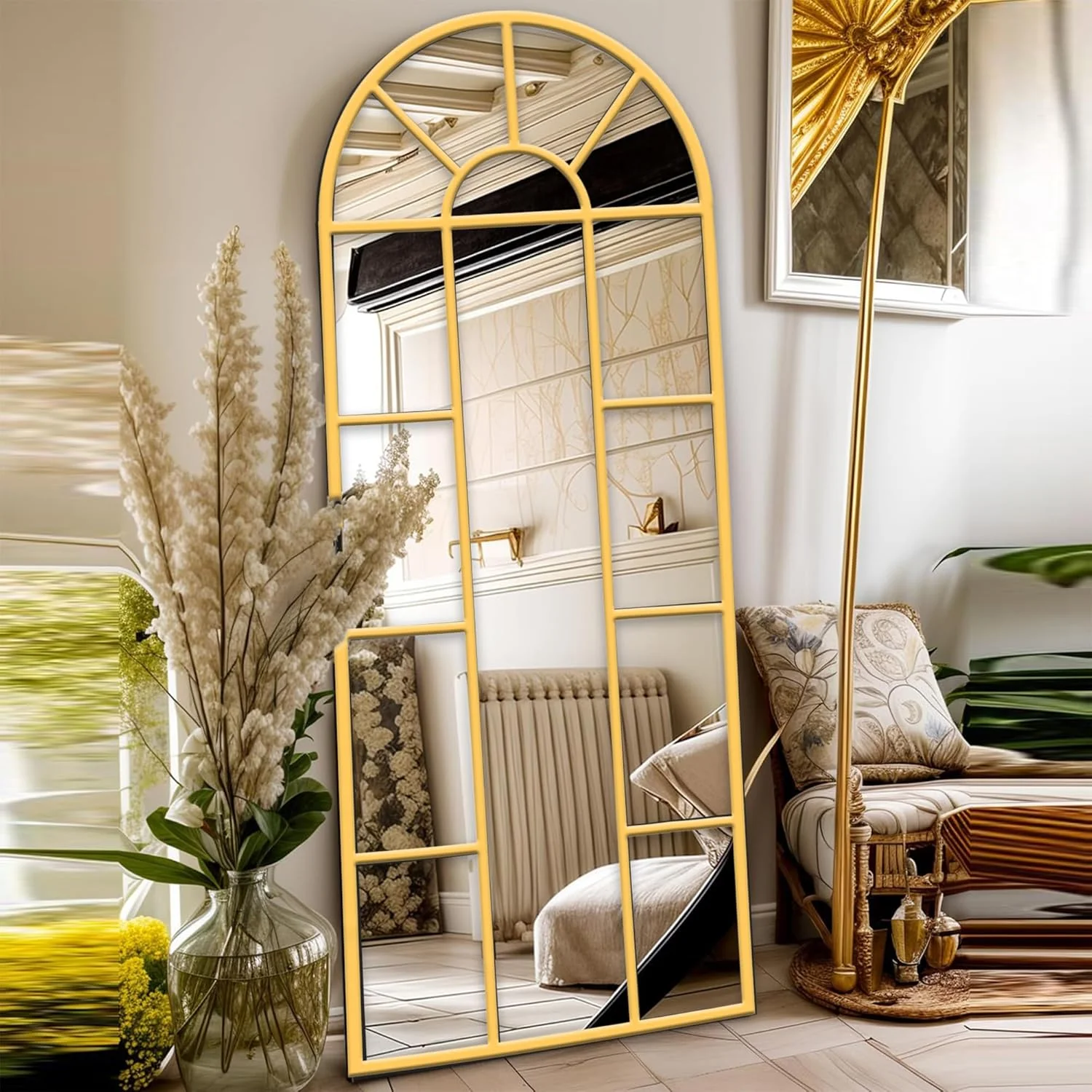 آینه دیواری قوسی VPHOME، 170x60 سانتی متر، آینه های تزئینی پنجره ای، آینه فلزی قاب دار دکور دیوار، آینه دیواری خانه روستایی برای اتاق خواب، اتاق نشیمن، ورودی (طلایی، 170 * 60 سانتی متر) آینه دیواری قوسی VPHOME، 170x60 سانتی متر، آینه های تزئینی پنجره ای، آینه فلزی قاب دار دکور دیوار، آینه دیواری خانه روستایی برای اتاق خواب، اتاق نشیمن، ورودی (طلایی، 170 * 60 سانتی متر)