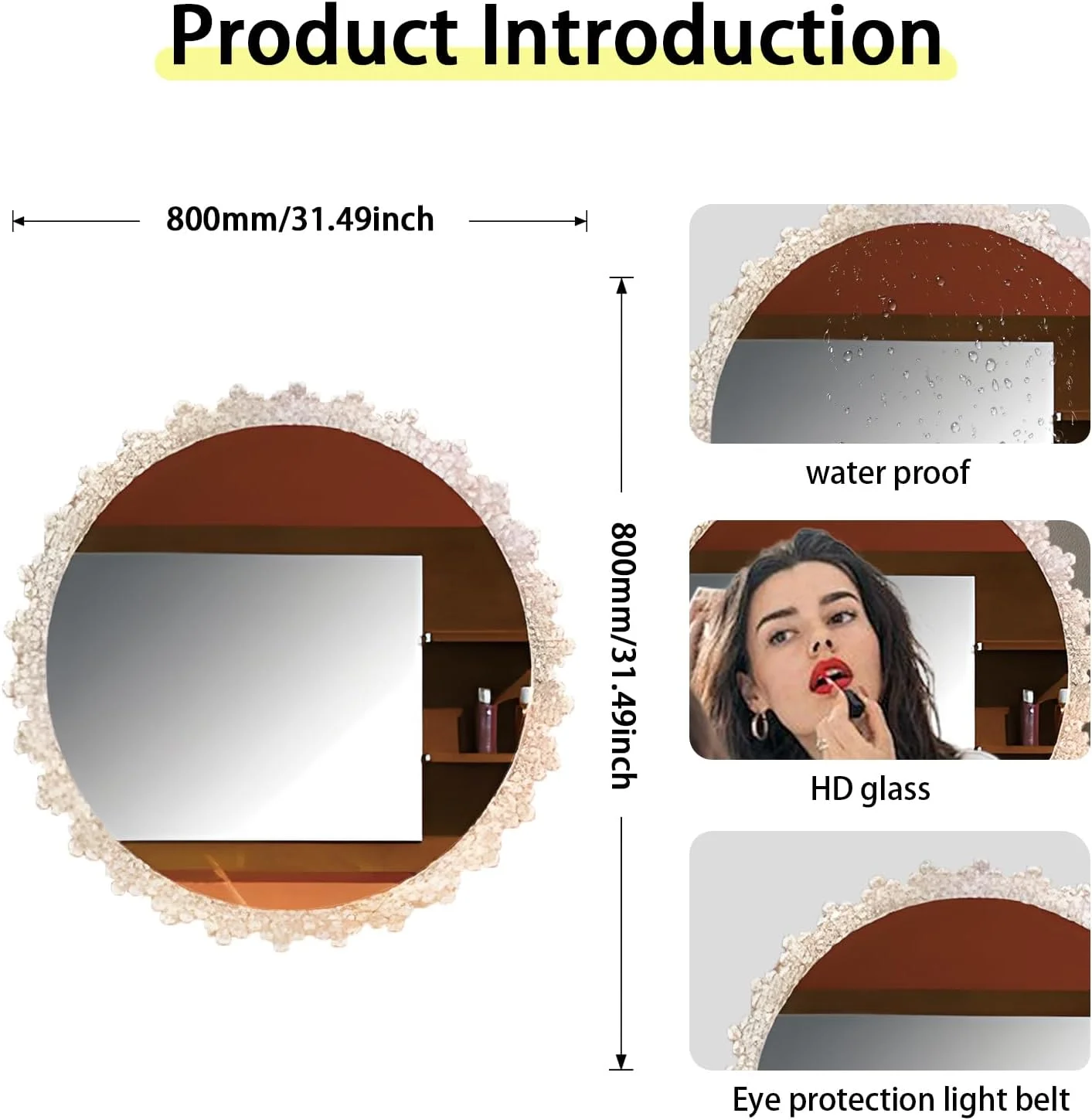 آینه حمام LED وی پی هوم 32 اینچ با چراغ، آینه گرد LED دیواری، 3 حالت رنگی، لمسی هوشمند دیمر دار، آینه دکور گرد ضد شکست، مناسب برای اتاق پرو (80x80 سانتی متر) آینه حمام LED وی پی هوم 32 اینچ با چراغ، آینه گرد LED دیواری، 3 حالت رنگی، لمسی هوشمند دیمر دار، آینه دکور گرد ضد شکست، مناسب برای اتاق پرو (80x80 سانتی متر)