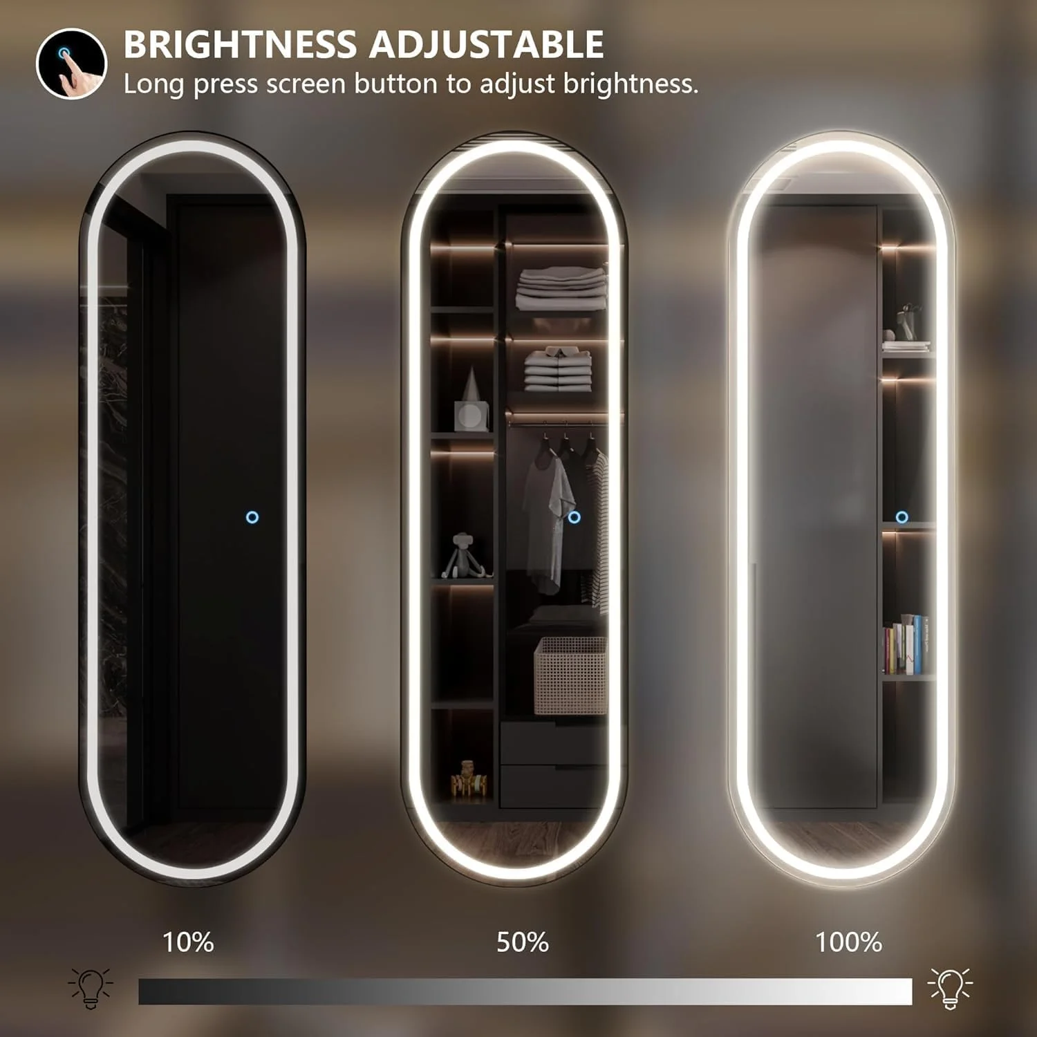 آینه قدی بیضی شکل Vparty با چراغ، آینه دیواری روشن 160 * 60 سانتی متر، آینه تمام قد، آینه دیواری، نور صورت با قابلیت تنظیم نور و 3 رنگ نورپردازی برای اتاق خواب، nhmr-41 آینه قدی بیضی شکل Vparty با چراغ، آینه دیواری روشن 160 * 60 سانتی متر، آینه تمام قد، آینه دیواری، نور صورت با قابلیت تنظیم نور و 3 رنگ نورپردازی برای اتاق خواب، nhmr-41