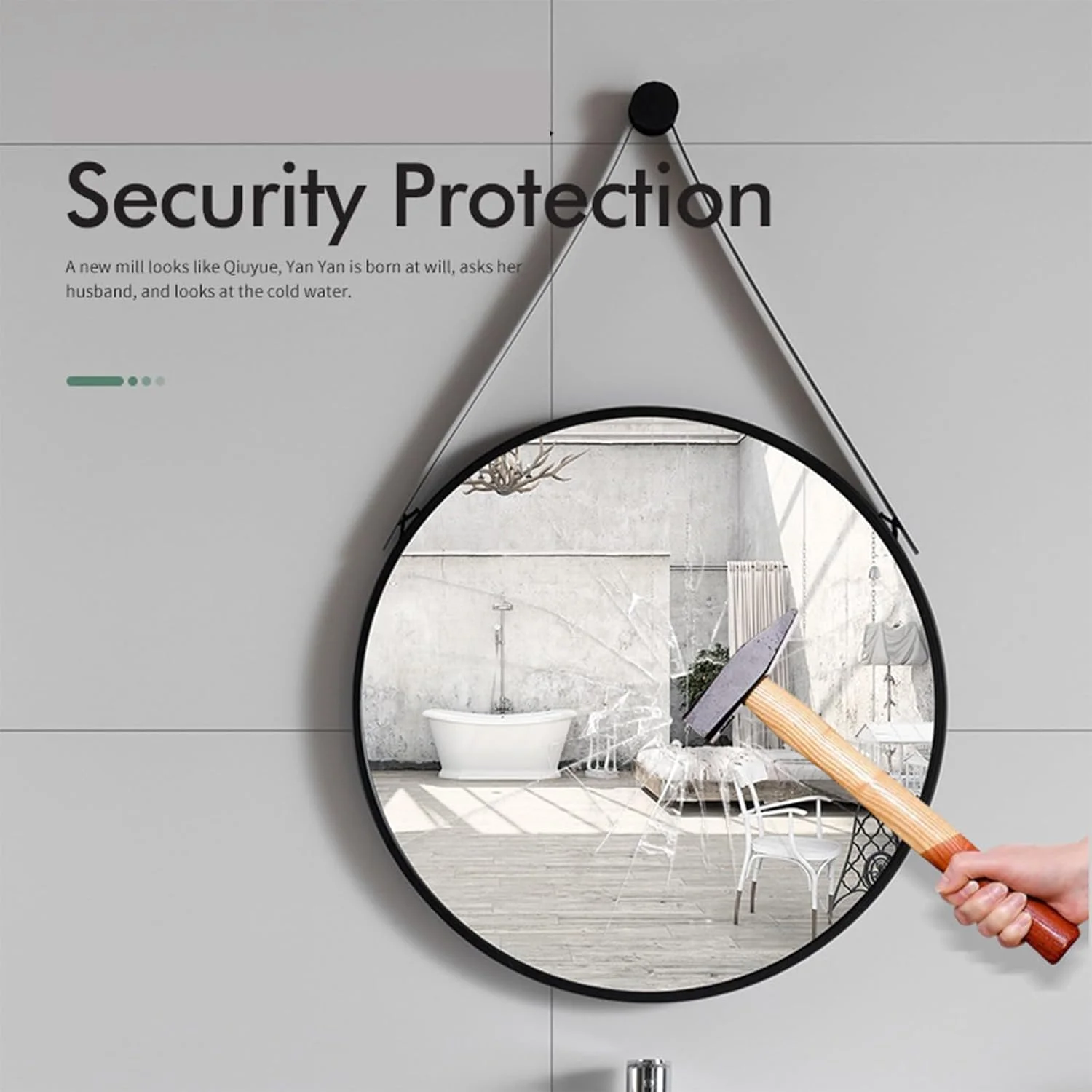 آینه دیواری گرد مشکی آویز Vparty - قاب فلزی دایره ای 60x60 سانتی متر و بند چرمی قابل تنظیم، آینه گرد دکور دیوار برای آرایش، آینه توالت و حمام آینه دیواری گرد مشکی آویز Vparty - قاب فلزی دایره ای 60x60 سانتی متر و بند چرمی قابل تنظیم، آینه گرد دکور دیوار برای آرایش، آینه توالت و حمام