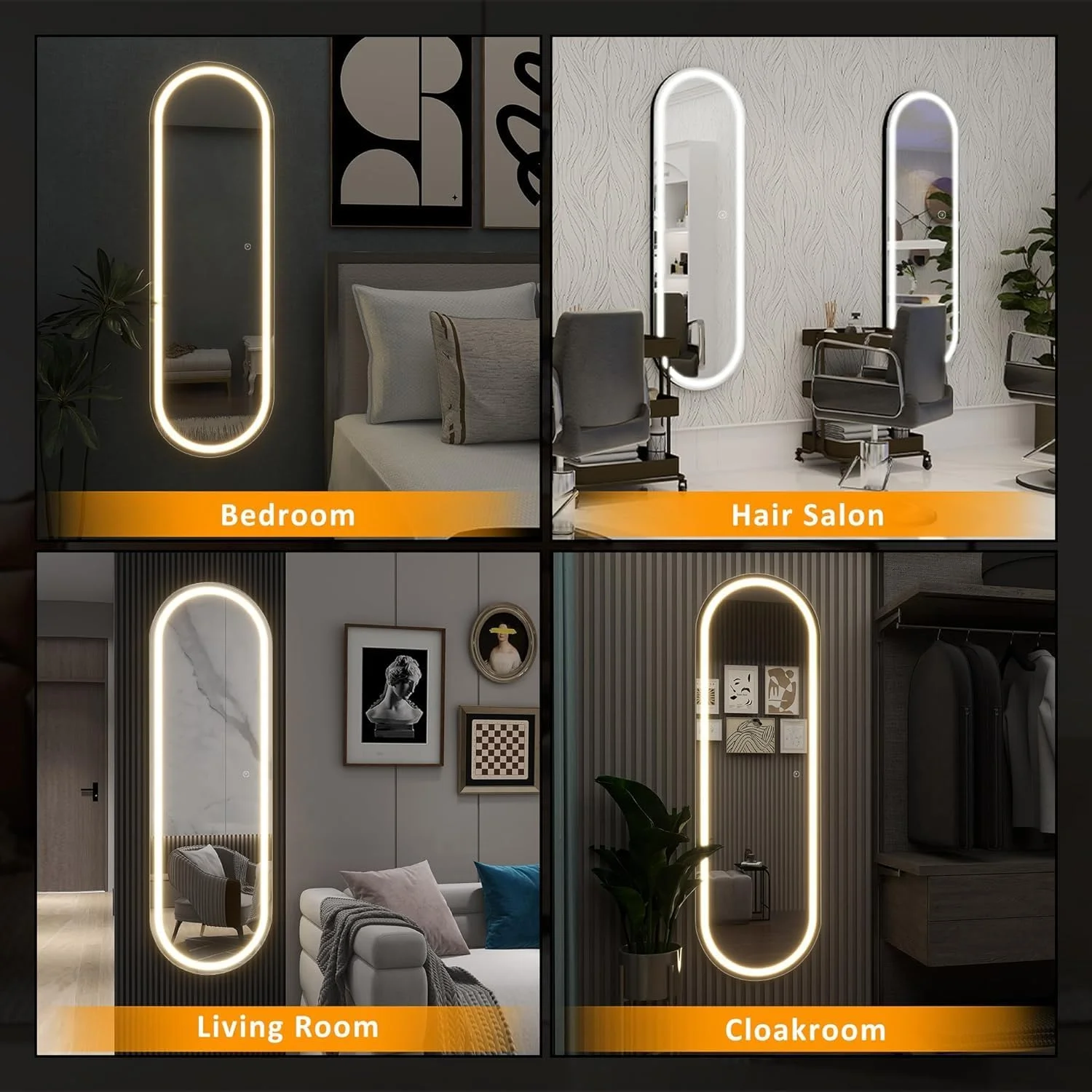 آینه قدی بیضی شکل Vparty با چراغ، آینه دیواری روشن 160 * 60 سانتی متر، آینه تمام قد، آینه دیواری، نور صورت با قابلیت تنظیم نور و 3 رنگ نورپردازی برای اتاق خواب، nhmr-41 آینه قدی بیضی شکل Vparty با چراغ، آینه دیواری روشن 160 * 60 سانتی متر، آینه تمام قد، آینه دیواری، نور صورت با قابلیت تنظیم نور و 3 رنگ نورپردازی برای اتاق خواب، nhmr-41