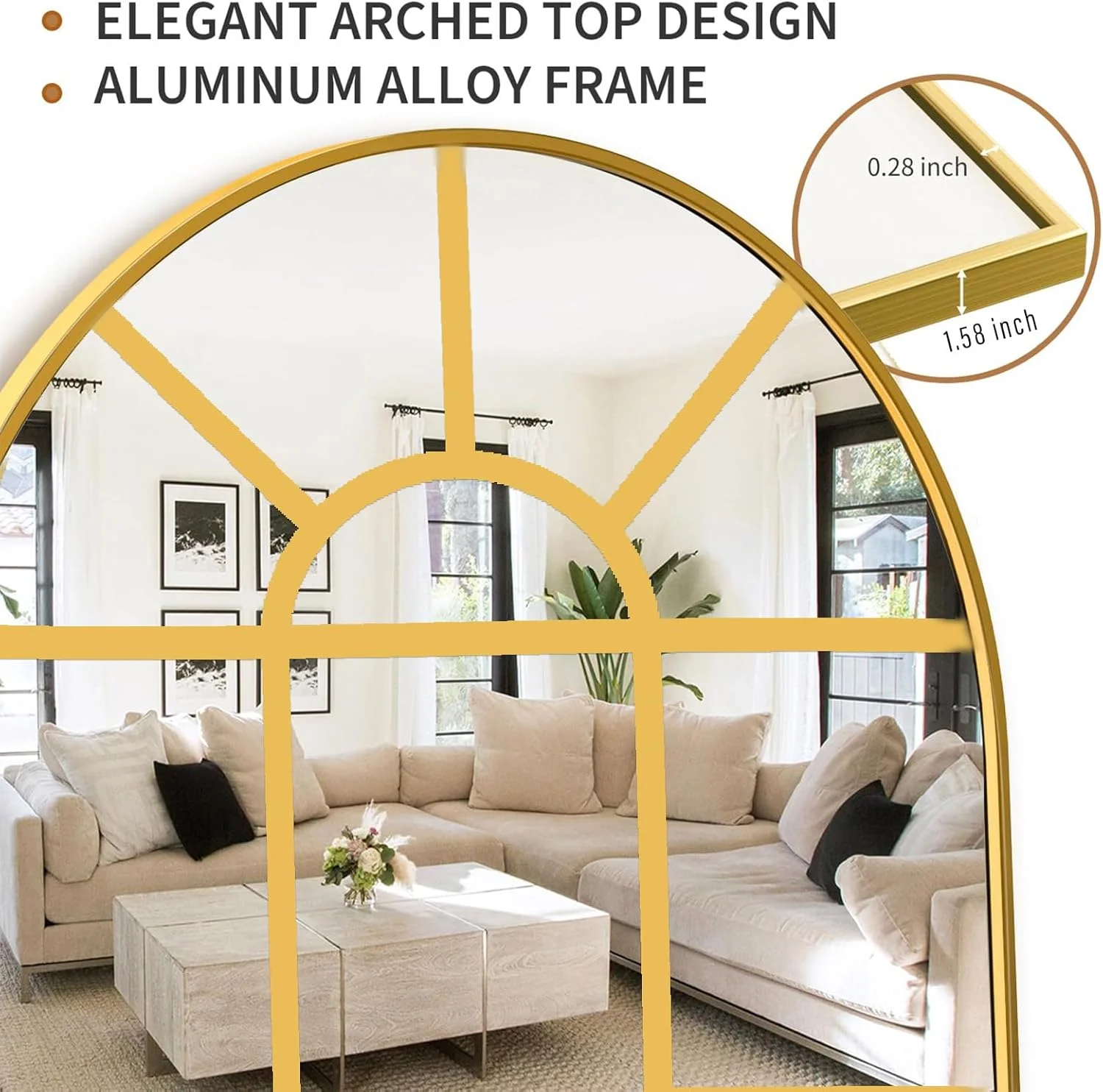 آینه دیواری قوسی VPHOME، 170x60 سانتی متر، آینه های تزئینی پنجره ای، آینه فلزی قاب دار دکور دیوار، آینه دیواری خانه روستایی برای اتاق خواب، اتاق نشیمن، ورودی (طلایی، 170 * 60 سانتی متر) آینه دیواری قوسی VPHOME، 170x60 سانتی متر، آینه های تزئینی پنجره ای، آینه فلزی قاب دار دکور دیوار، آینه دیواری خانه روستایی برای اتاق خواب، اتاق نشیمن، ورودی (طلایی، 170 * 60 سانتی متر)