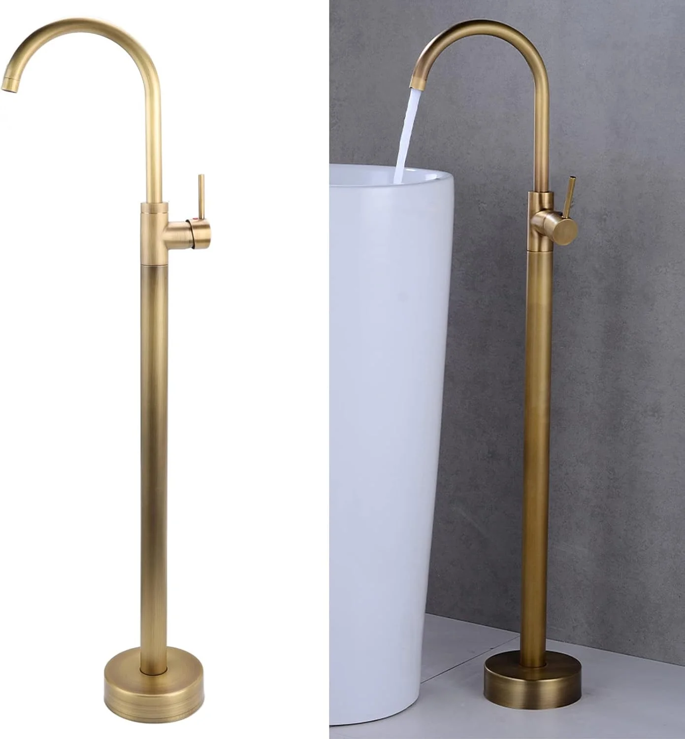 شیر حمام ایستاده، شیر پرکن وان کف نصب شده اروپایی برنجی استیل ضد زنگ شیر دوش حمام بلند با خروجی چرخان شیر ایستاده برای حوضچه ستونی (آنتیک)