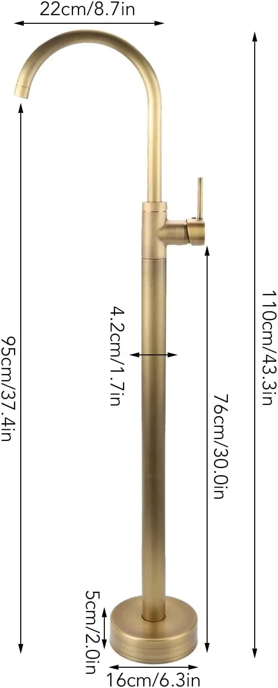 شیر حمام ایستاده، شیر پرکن وان کف نصب شده اروپایی برنجی استیل ضد زنگ شیر دوش حمام بلند با خروجی چرخان شیر ایستاده برای حوضچه ستونی (آنتیک) شیر حمام ایستاده، شیر پرکن وان کف نصب شده اروپایی برنجی استیل ضد زنگ شیر دوش حمام بلند با خروجی چرخان شیر ایستاده برای حوضچه ستونی (آنتیک)