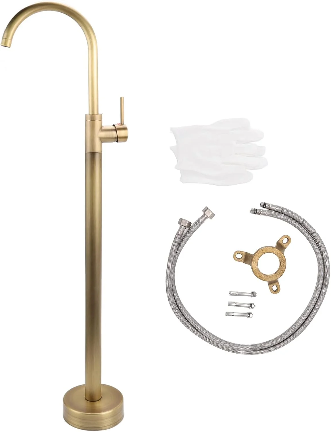 شیر حمام ایستاده، شیر پرکن وان کف نصب شده اروپایی برنجی استیل ضد زنگ شیر دوش حمام بلند با خروجی چرخان شیر ایستاده برای حوضچه ستونی (آنتیک) شیر حمام ایستاده، شیر پرکن وان کف نصب شده اروپایی برنجی استیل ضد زنگ شیر دوش حمام بلند با خروجی چرخان شیر ایستاده برای حوضچه ستونی (آنتیک)