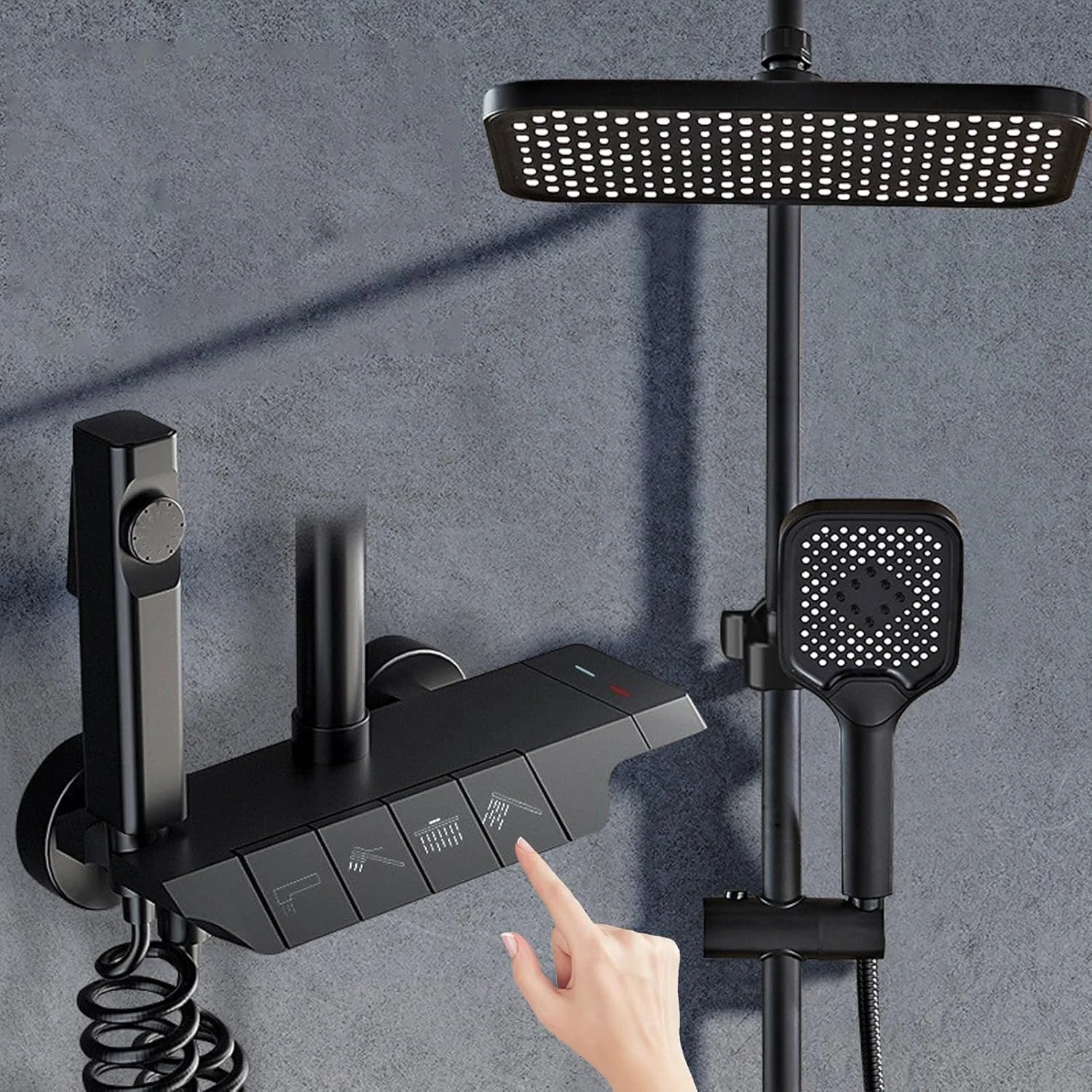 ست شیر دوش VAODO، سیستم دوش 4 حالته با کلیدهای پیانویی، شامل سردوش بارانی، دوش دستی، خروجی آب وان، بیده شوی، حالت های خروجی آب قابل تنظیم و آب گرم و سرد، مشکی