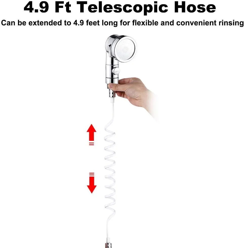 ست دوش دستی سینک استیل، شیر حمام ABS، سر دوش دستی، کیت شلنگ و اسپری سینک خارجی، برای شستشوی مو، دوش حیوانات خانگی، نظافت سرویس بهداشتی، با آداپتورهای جهانی