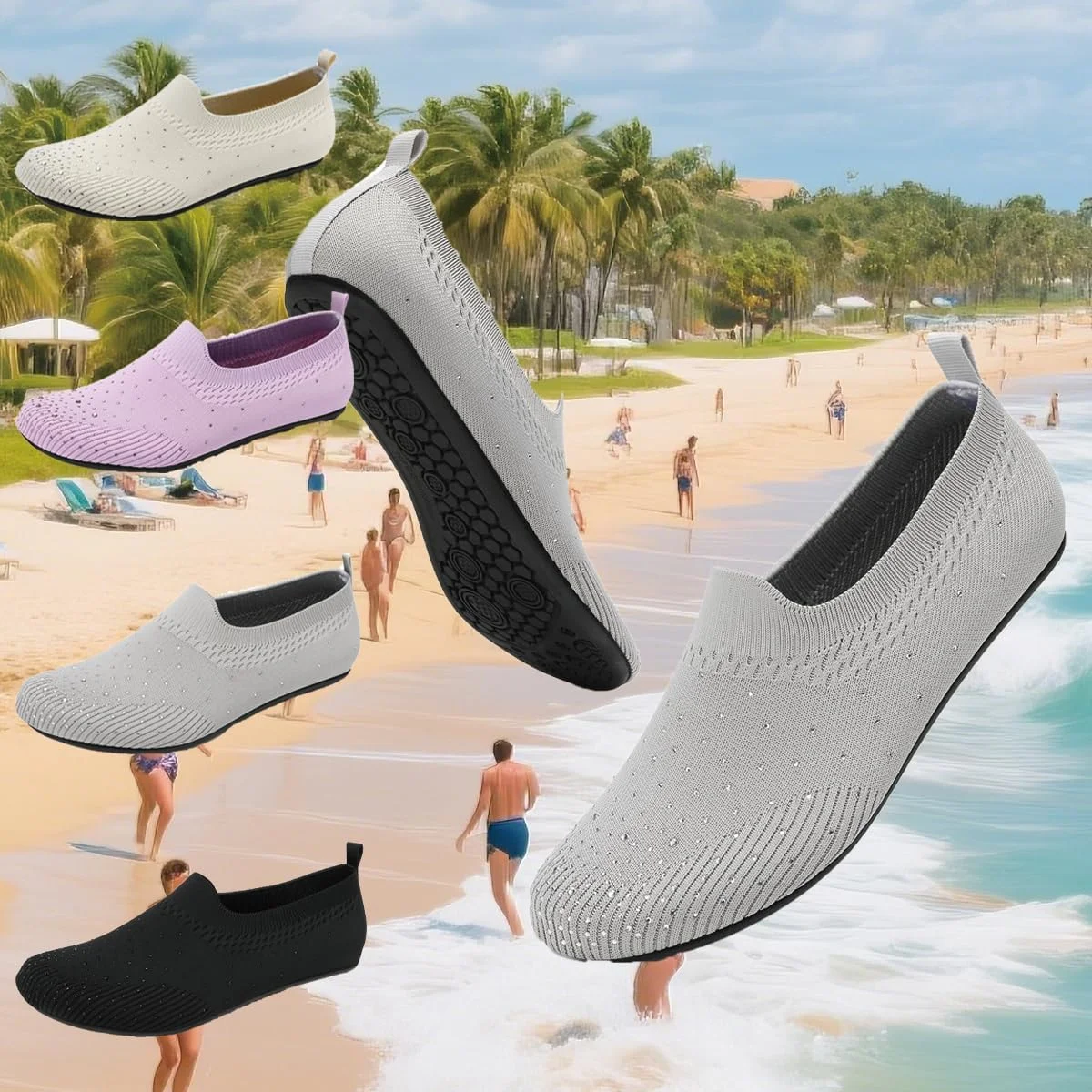کفش های آبی زنانه ساحلی، مناسب شنا، استخر، رودخانه، پابرهنه، خشک شدن سریع، بدون لغزش، مناسب استخر، ساحل، موج سواری، پارک آبی و یوگا