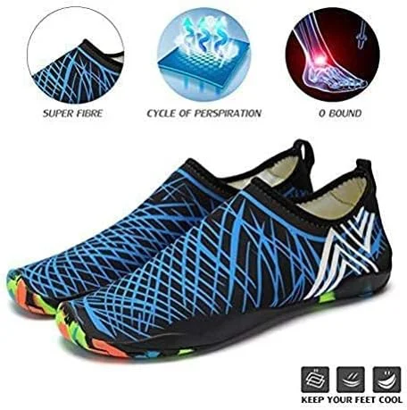 کفش آبی مردانه و زنانه، کفش های آکوا سریع خشک شو برای شنا، پیاده روی، یوگا، دریاچه، ساحل، قایق سواری - سایز 42 اروپا - مشکی، آبی و سفید