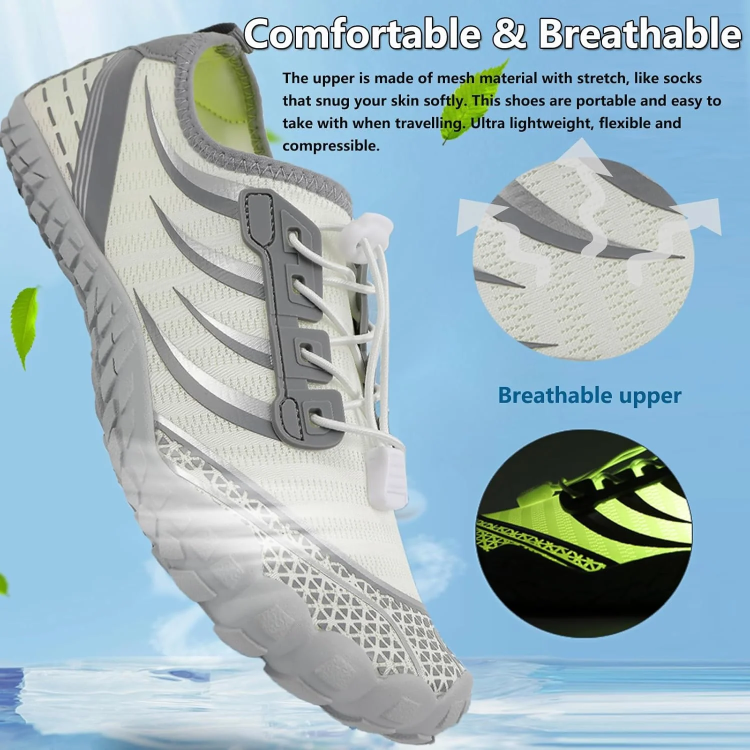 کفش آبی مردانه، کفش آبی مردانه، کفش آبی زنانه، کفش های پابرهنه، کفش شنای سریع خشک، کفش ساحلی نرم لغزنده، کفش آبی سریع خشک، کفش ورزشی آبی در فضای باز برای استخر ساحل موج سواری پیاده روی یوگای آبی