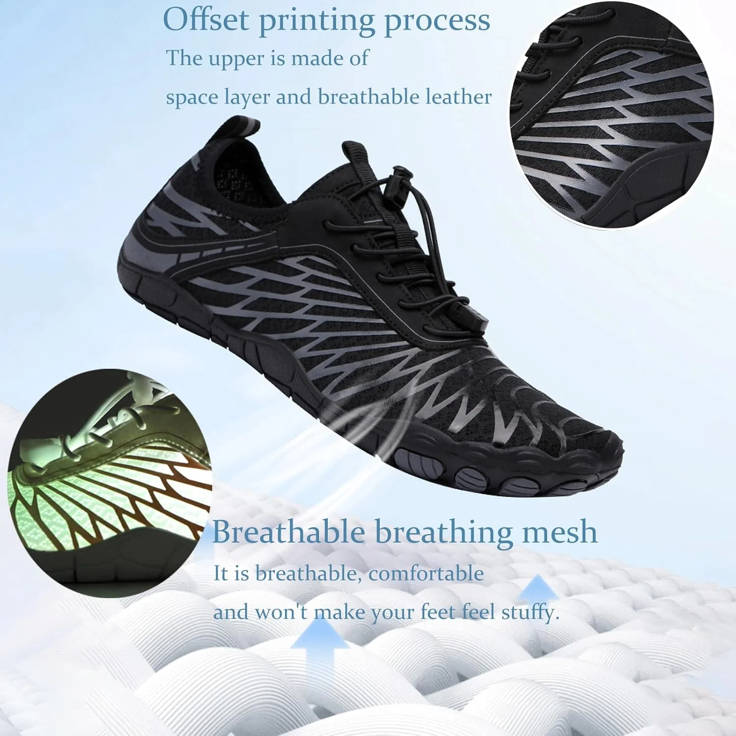 کفش‌های پیاده‌روی زنانه و مردانه با پنجه پهن، کفش‌های آبی خشک‌شونده سریع، کفش شنا تنفسی و ضد لغزش برای استخر، ساحل، موج‌سواری، پیاده‌روی، یوگای آبی