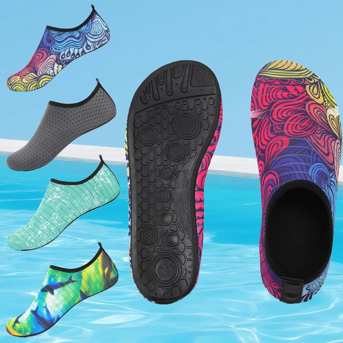 کفش آبی زنانه مردانه، جوراب های یوگا آکوا لغزنده و بدون جوراب مناسب شنا، استخر، ساحل، موج سواری و رودخانه