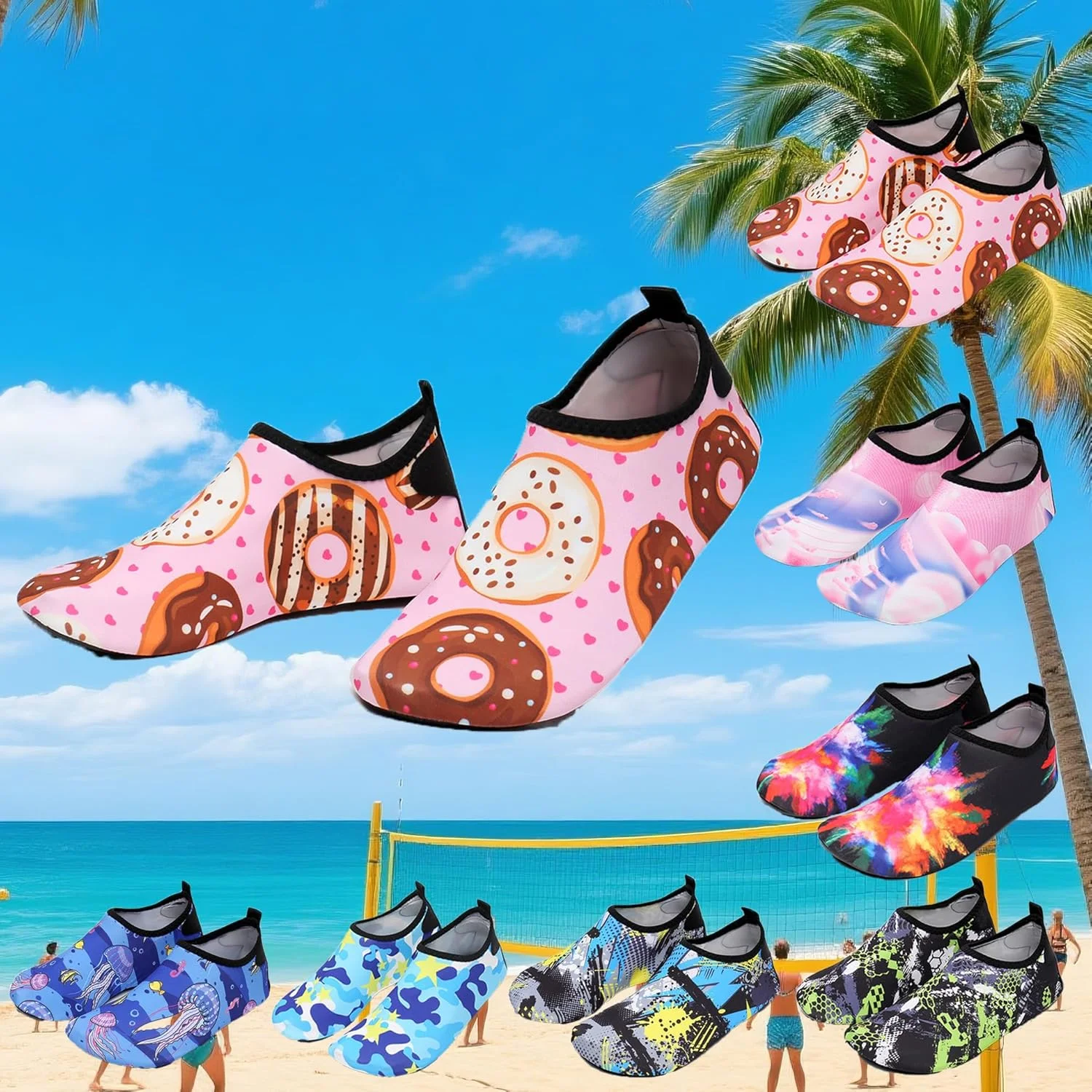 کفش های آبی زنانه مناسب ساحل، شنا، استخر، رودخانه، کفش های پا برهنه، خشک شونده سریع، لغزنده برای استخر، ساحل، موج سواری، پارک آبی، یوگا