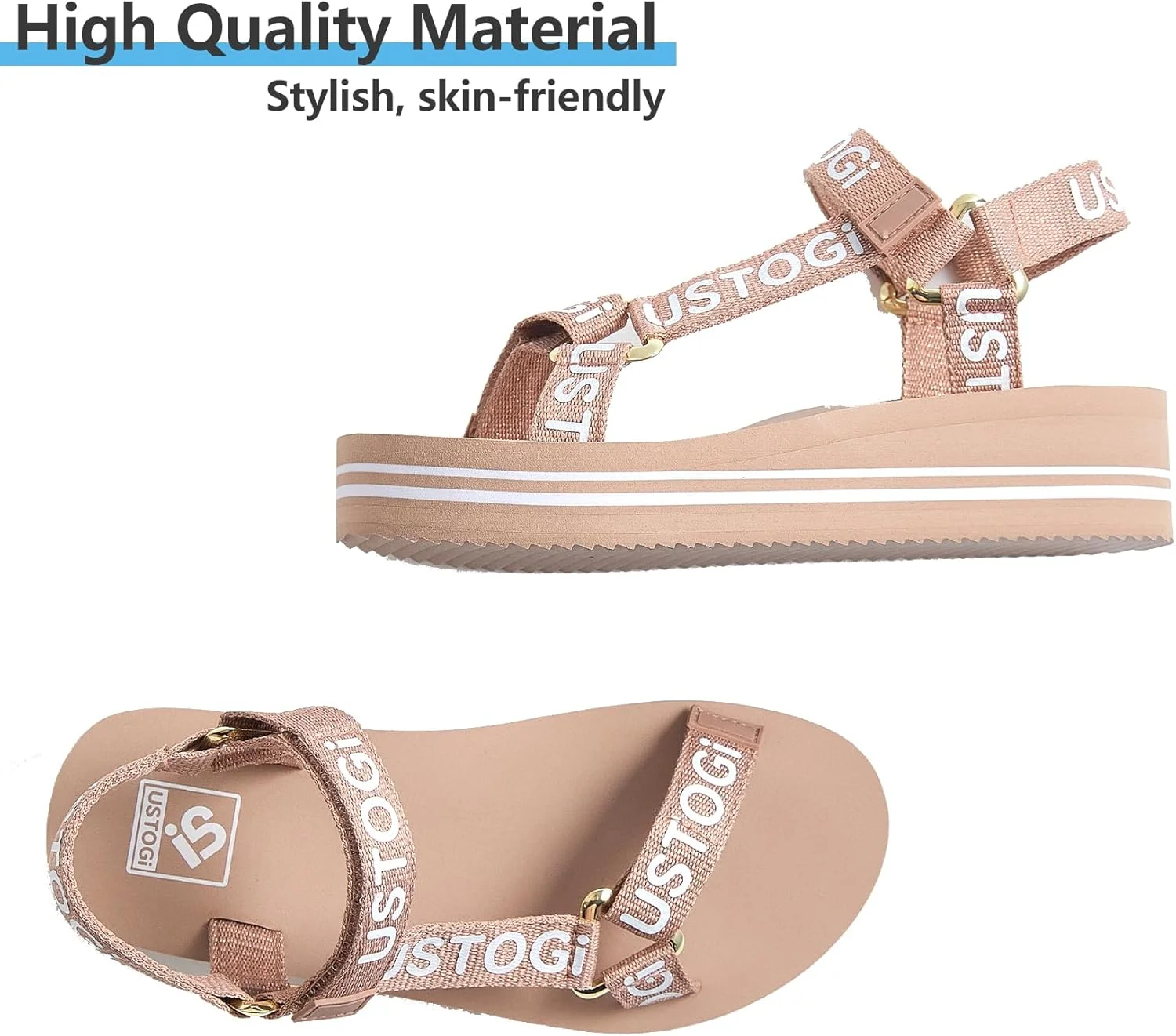 صندل های پلتفرم ورزشی زنانه Ustogi، دارای قوس حمایتی، مناسب پیاده روی، ورزش، ساحل، آب، صندل های طبی قابل تنظیم، سبک وزن، راحت، دارای بالشتک، مناسب تابستان، صندل زنانه زیبا