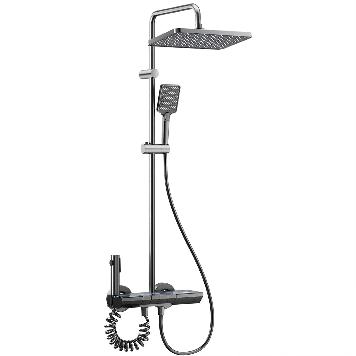 ست شیر دوش REAXOAL، شیر دوش قابل تعویض با 4 حالت مختلف آب، خروجی آب، دوش دستی، دوش بارانی و اسپری دستی، مجهز به نمایشگر دما و زمان آب، نصب دیواری برای حمام