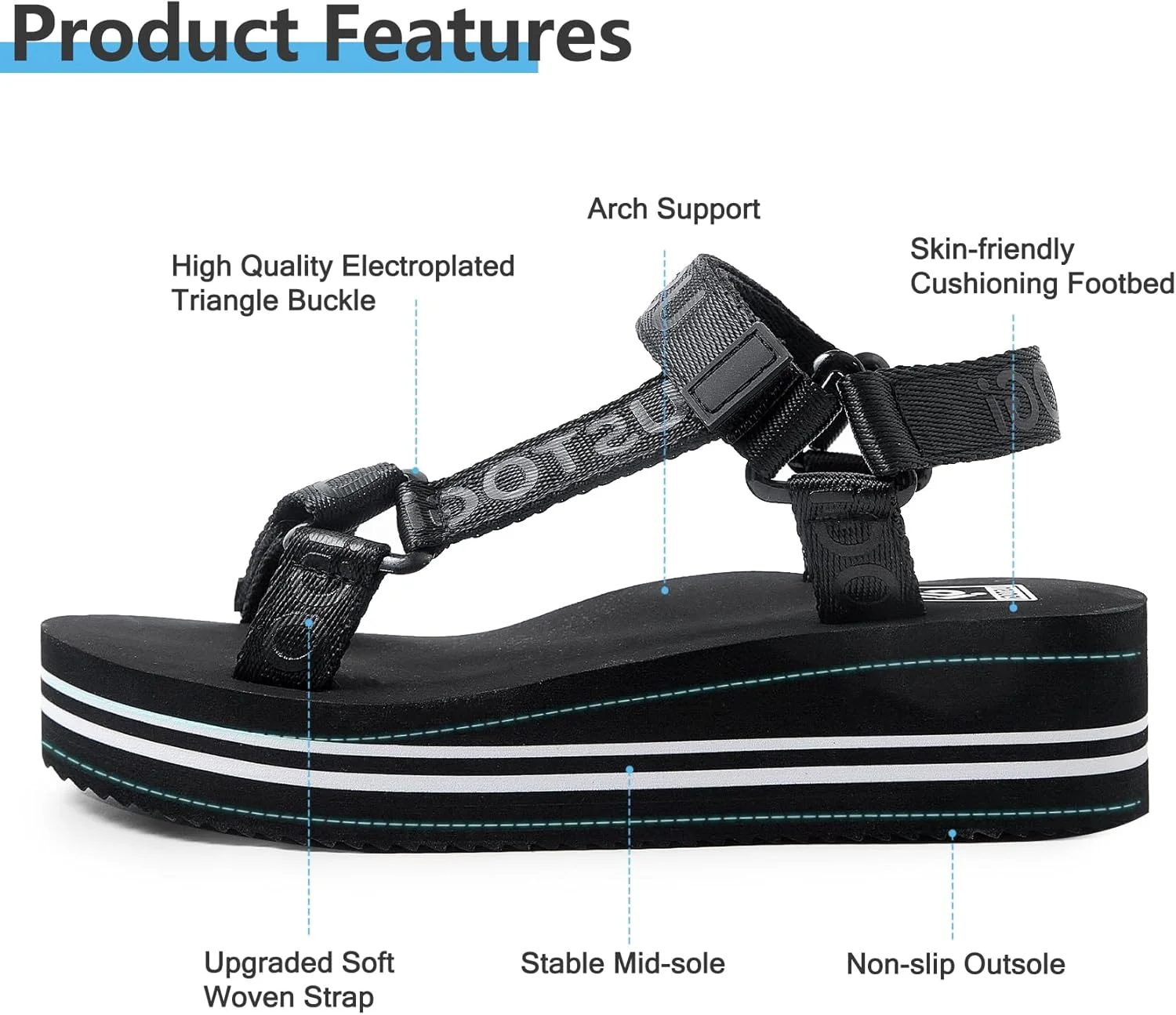 صندل های پلتفرم ورزشی زنانه Ustogi، دارای پشتیبانی از قوس پا، مناسب پیاده روی، ورزش، ساحل، آب، صندل های طبی قابل تنظیم، سبک وزن، راحت، دارای بالشتک، مناسب تابستان، صندل زنانه زیبا