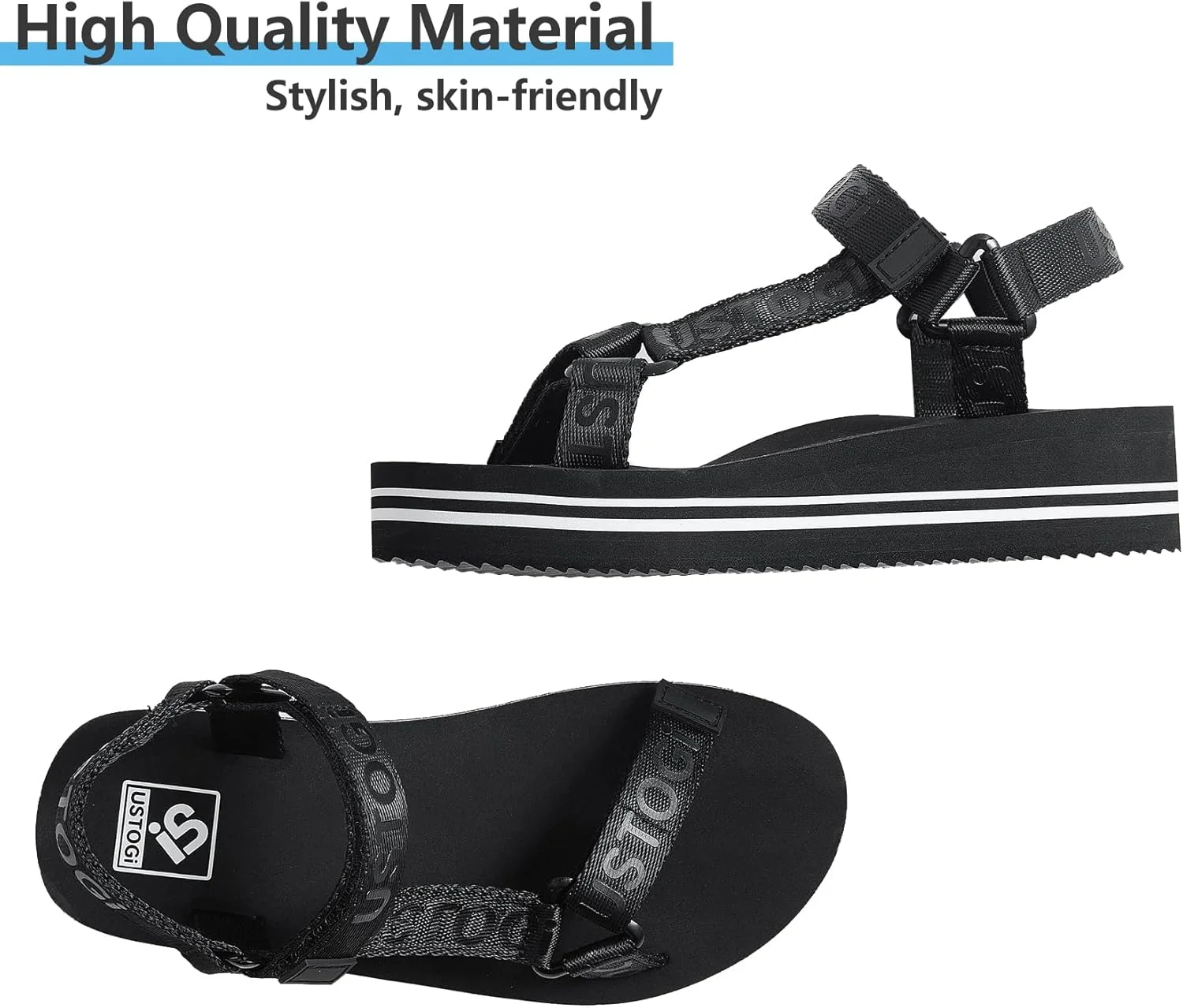 صندل های پلتفرم ورزشی زنانه Ustogi، دارای پشتیبانی از قوس پا، مناسب پیاده روی، ورزش، ساحل، آب، صندل های طبی قابل تنظیم، سبک وزن، راحت، دارای بالشتک، مناسب تابستان، صندل زنانه زیبا