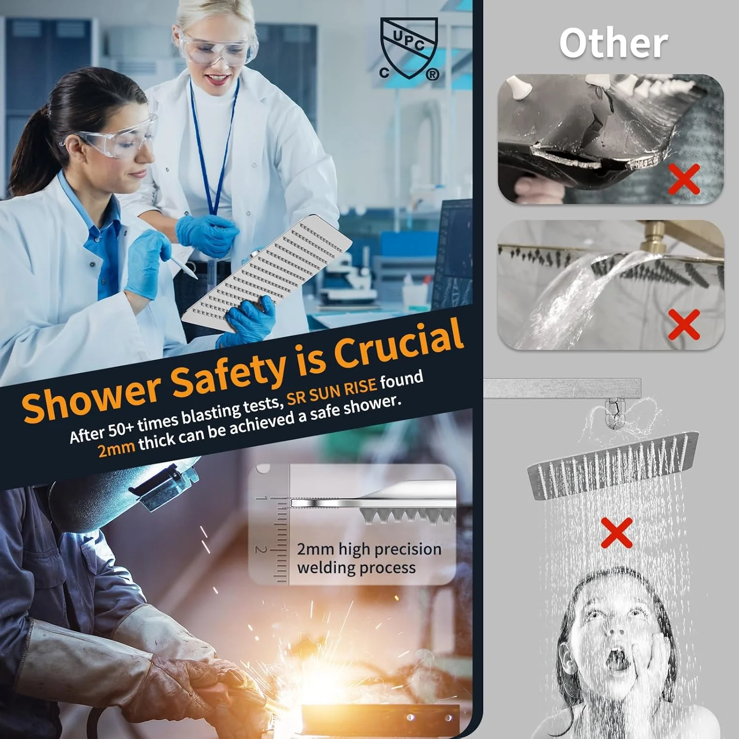 ست دوش حمام لوکس بارانی SR SUN RISE SRSH-D1203، 12 اینچی، سیستم سر دوش بارانی دیواری، شیر دوش کروم براق (شامل بدنه و تریم شیرآلات)