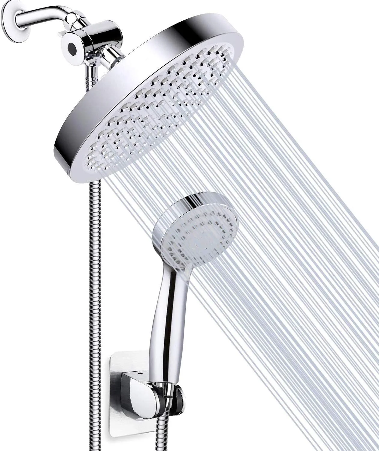 ست دوش حمام OBEST، نصب دیواری، استیل ضد زنگ، سردوش بارانی سقفی + سردوش دستی، به همراه شلنگ دوش 1.5 متری، نگهدارنده دوش، شیر دوش سه سوراخه، کیت دوش فشار قوی