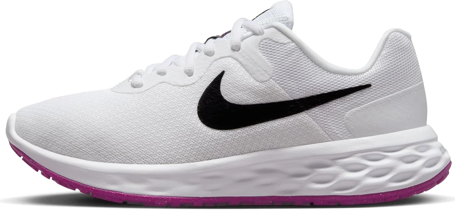 کفش زنانه نایکی مدل Revolution 6 DC3729 مشکی سفید با بند پارچه ای