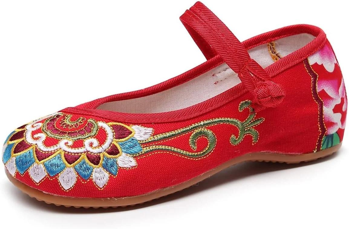 کفش های زنانه سبک قومی رترو با بند مچ پا، پنجه گرد، پاشنه کوتاه، راحت، مدل مری جین، کفش رقص، مناسب چئونگسام، پیاده روی، نمایش، یوگا و باله