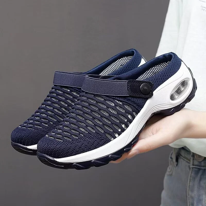 صندل های ورزشی زنانه زونکاسن با رویه مشبک و زیره هوا، مناسب پیاده روی در فضای باز و ساحل، آبی تیره، سایز 6.5