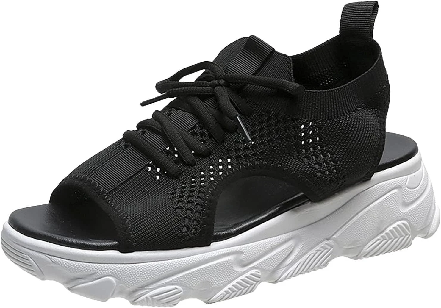 صندل های کتانی زنانه ZHIZAIHU با پنجه باز، بند دار، توری، تنفس پذیر، پلتفرمی، مناسب فضای باز، ورزشی و پیاده روی